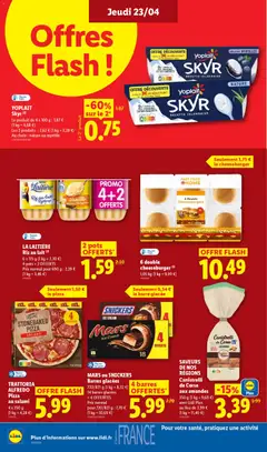LIDL - Prévisualisation de YOPLAIT Skyr (2), Le produit de 4 x 100 g : 1,87 € (1 kg = 4,68 €), Les 2 produits: 2,62 € (1 kg = 3,28 €), Au choix: nature ou myrtille valide à partir de 23.04.2026 | Page: 14