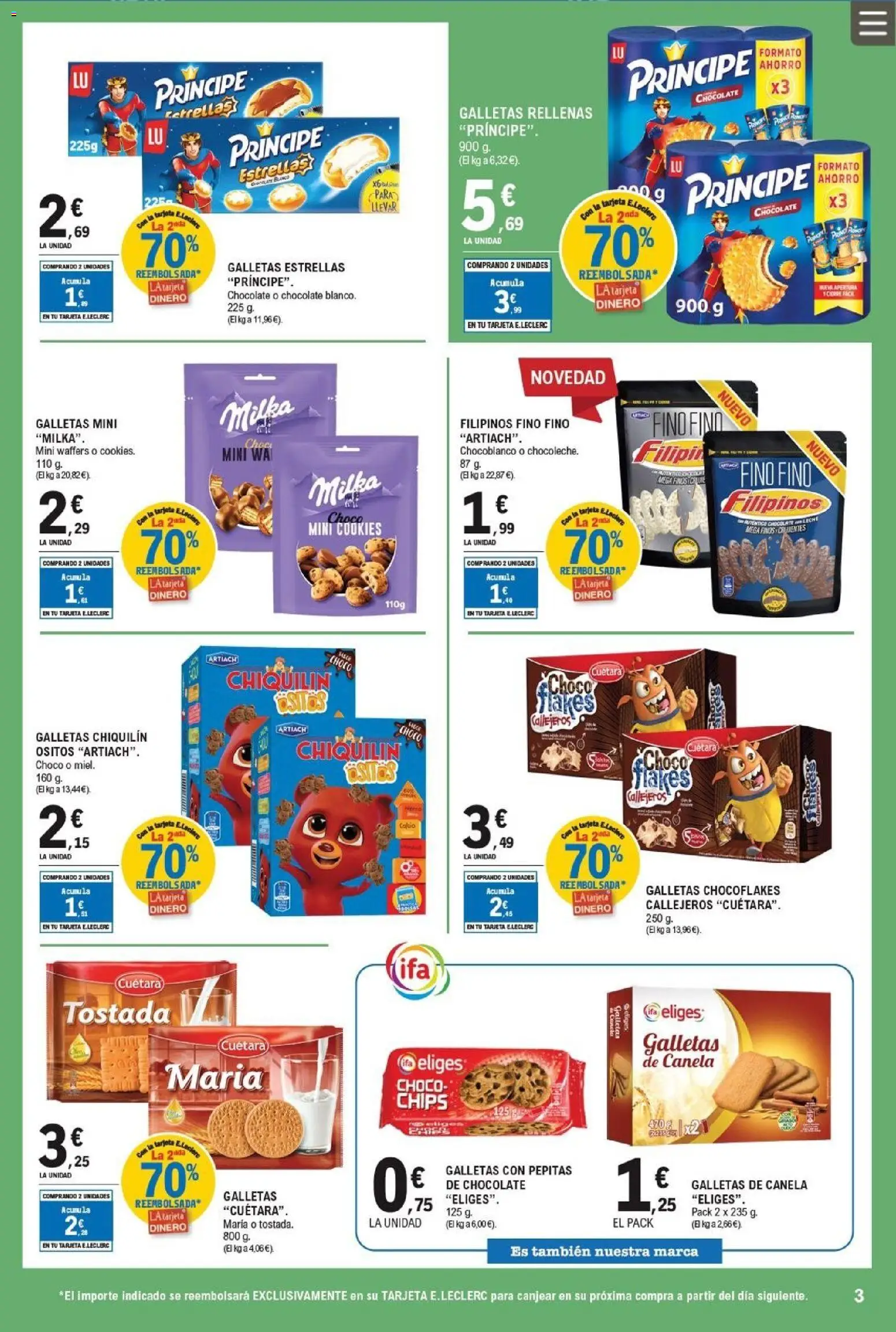 E.Leclerc folleto │ válido desde el 25.03.2026 | Página: 3 | Productos: Leche, Chocolate, Galletas, Galletas rellenas