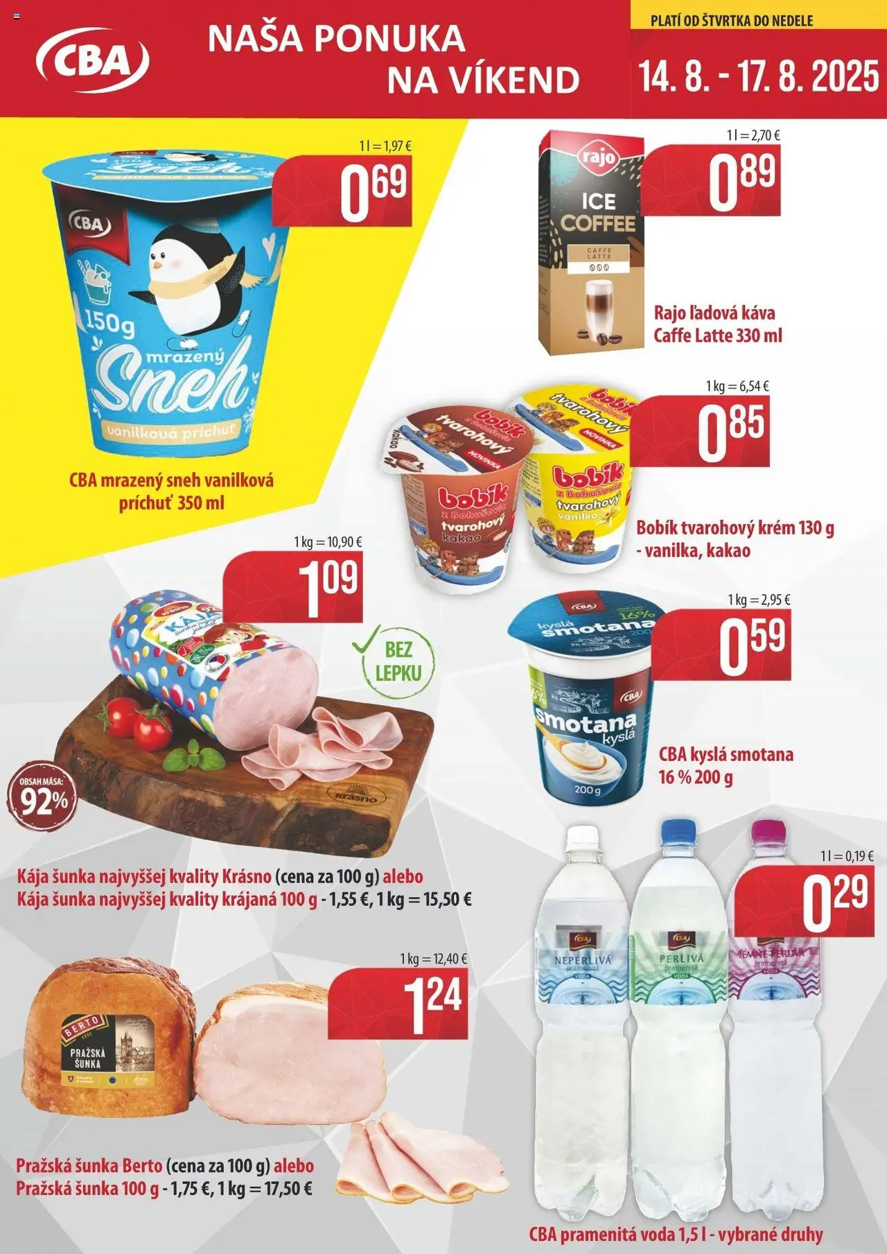 Sintra ponuka na víkend │ platný od 14.08.2025 | Strana: 1 | Produkty: Šunka, Smotana, Voda, Kakao