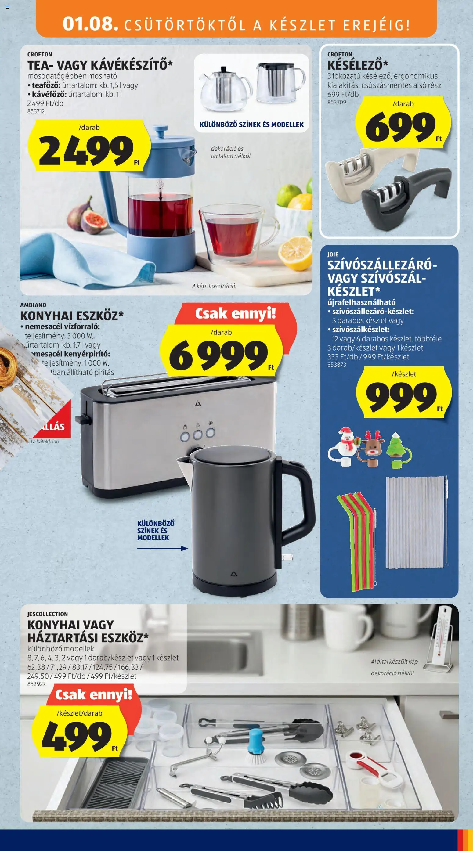 Aldi akciós ujság - amely érvényes a következő dátumtól: 08.01.2026 | Oldal: 7 | Termékek: Kávéfőző, Vízforraló, Kenyérpirító, Tea