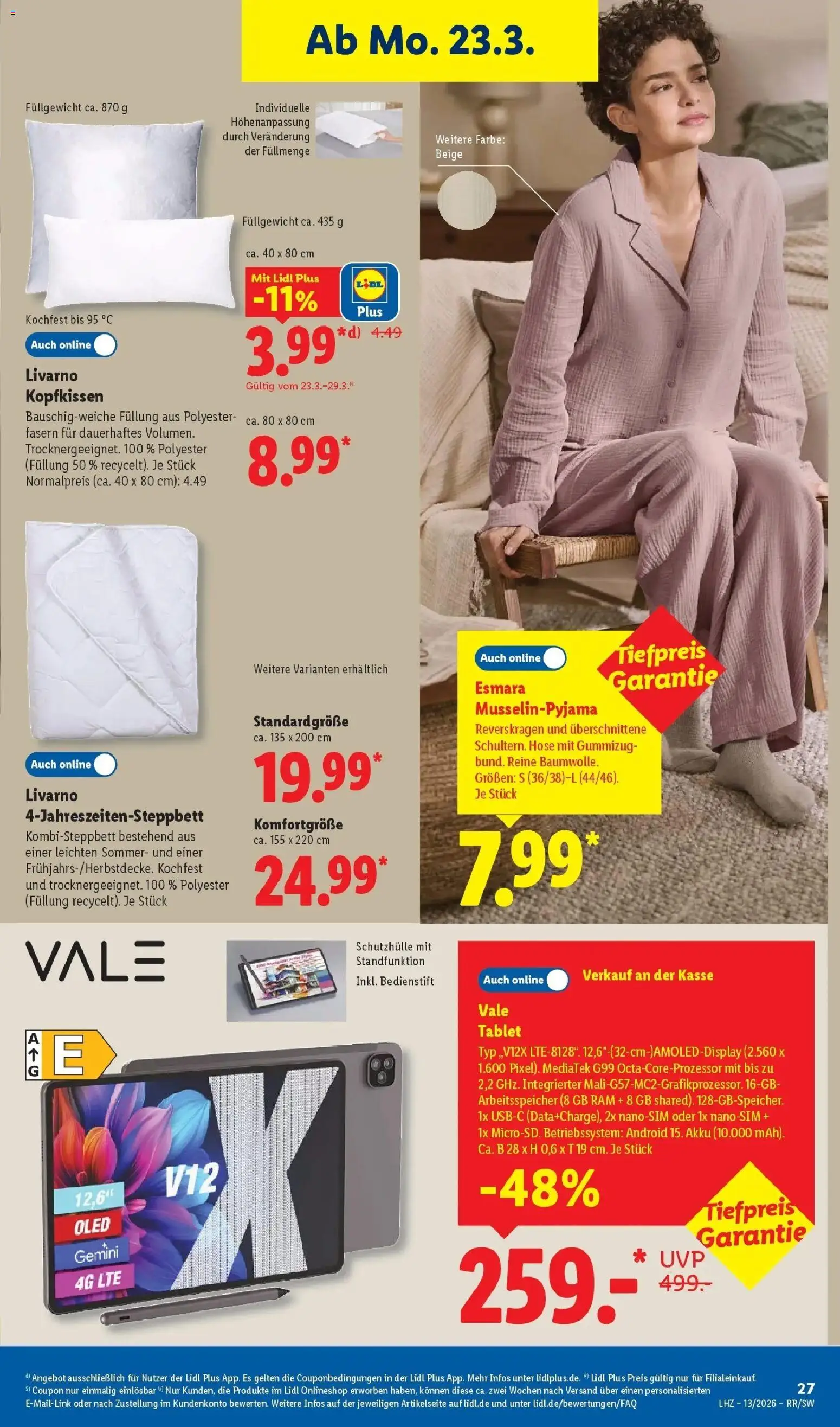 Lidl Prospekt Hagen – gültig ab 23.03.2026 | Seite: 43 | Produkte: Kopfkissen, Hose, Tablet