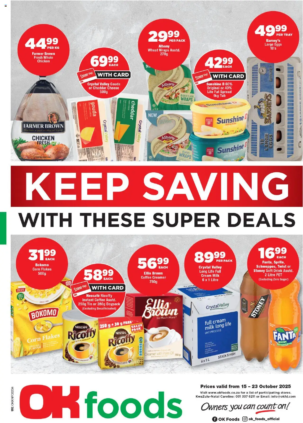 New OK Foods catalogue – valid from 15.10.2025 | Page: 1 | Products: Milk, Eggs, Fanta, Cream