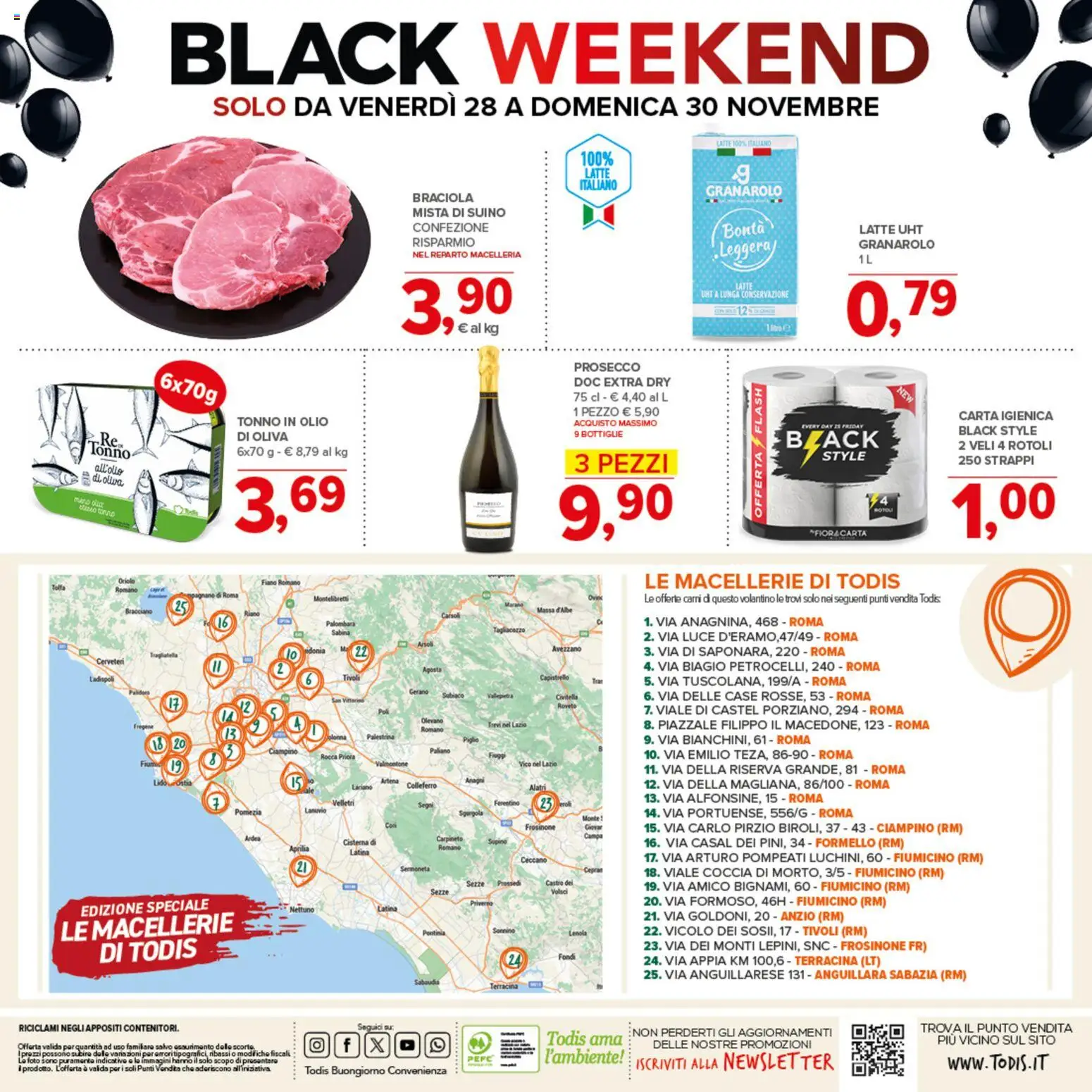 Volantino Todis del 27.11.2025 | Pagina: 24 | Prodotti: Prosecco, Suino, Latte, Tonno