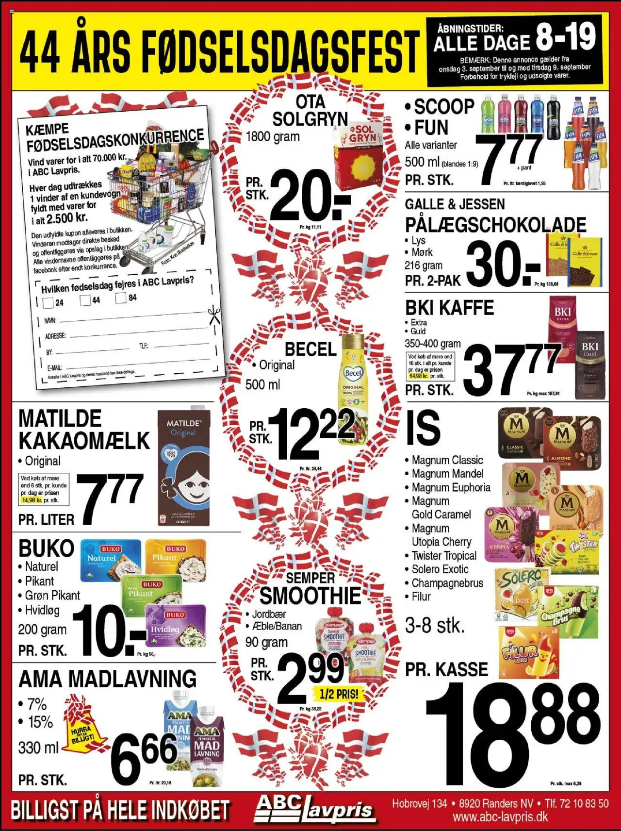 Abc Lavpris tilbudsavis – gyldig fra 03.09.2025 | Side: 1 | Produkter: Kakaomælk, Hvidløg, Smoothie, Cherry