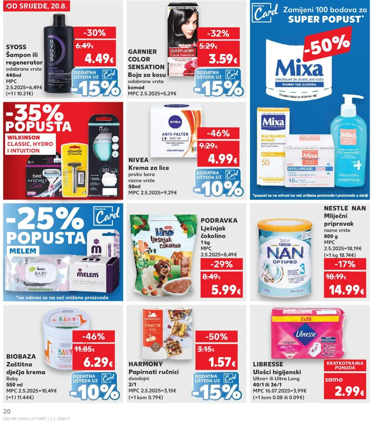 Kaufland katalog | vrijedi od 20.08.2025 | Stranica: 20 | Proizvodi: Krema za lice, Podravka, Lješnjak, Nivea
