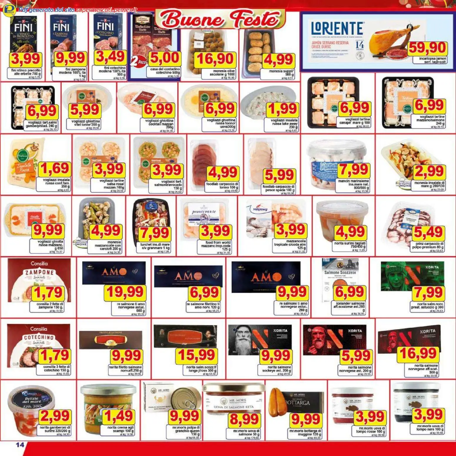 Volantino Pewex del 27.12.2025 | Pagina: 14 | Prodotti: Surimi, Polpo, Carciofi, Gamberoni