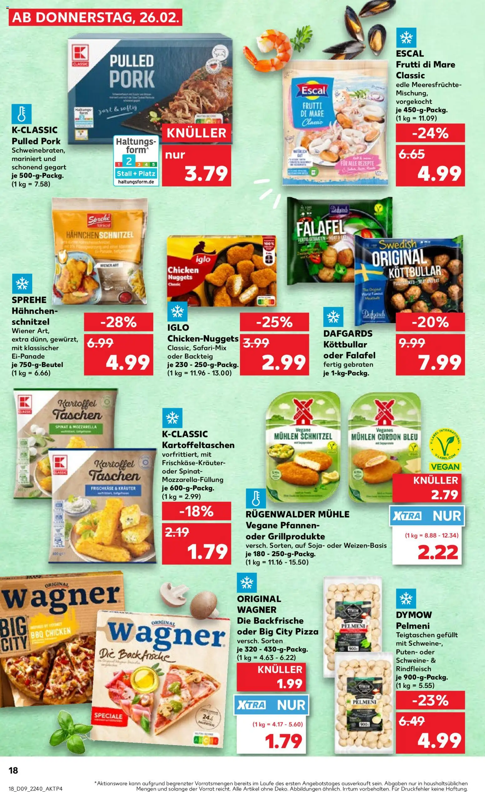 Kaufland prospekt Stuttgart	 – gültig ab 26.02.2026 | Seite: 18 | Produkte: Hahnchen, Iglo, Schnitzel, Meeresfrüchte