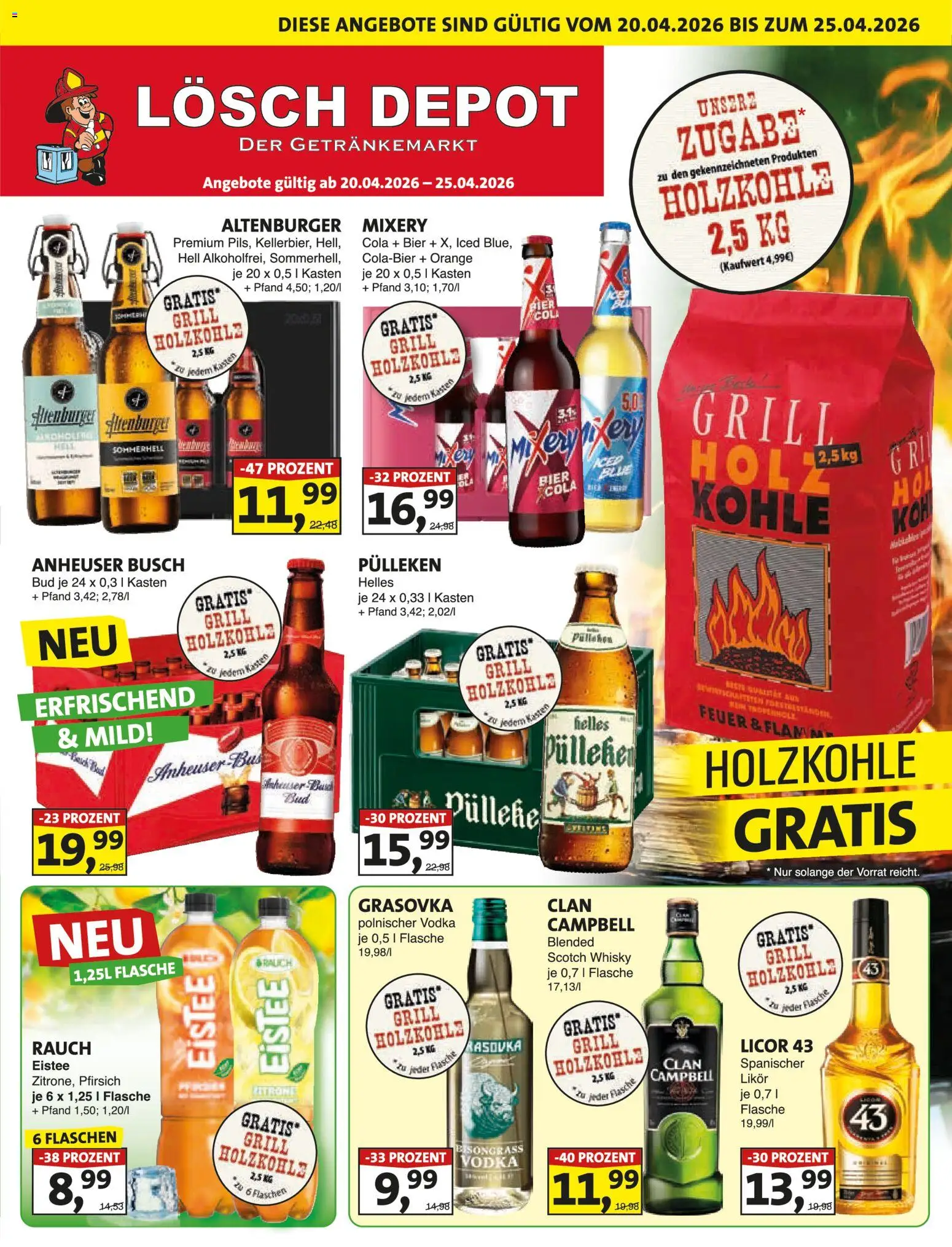 Lösch Depot Prospekt – gültig ab 20.04.2026 | Seite: 1 | Produkte: Cola, Pfirsich, Mixery, Vodka