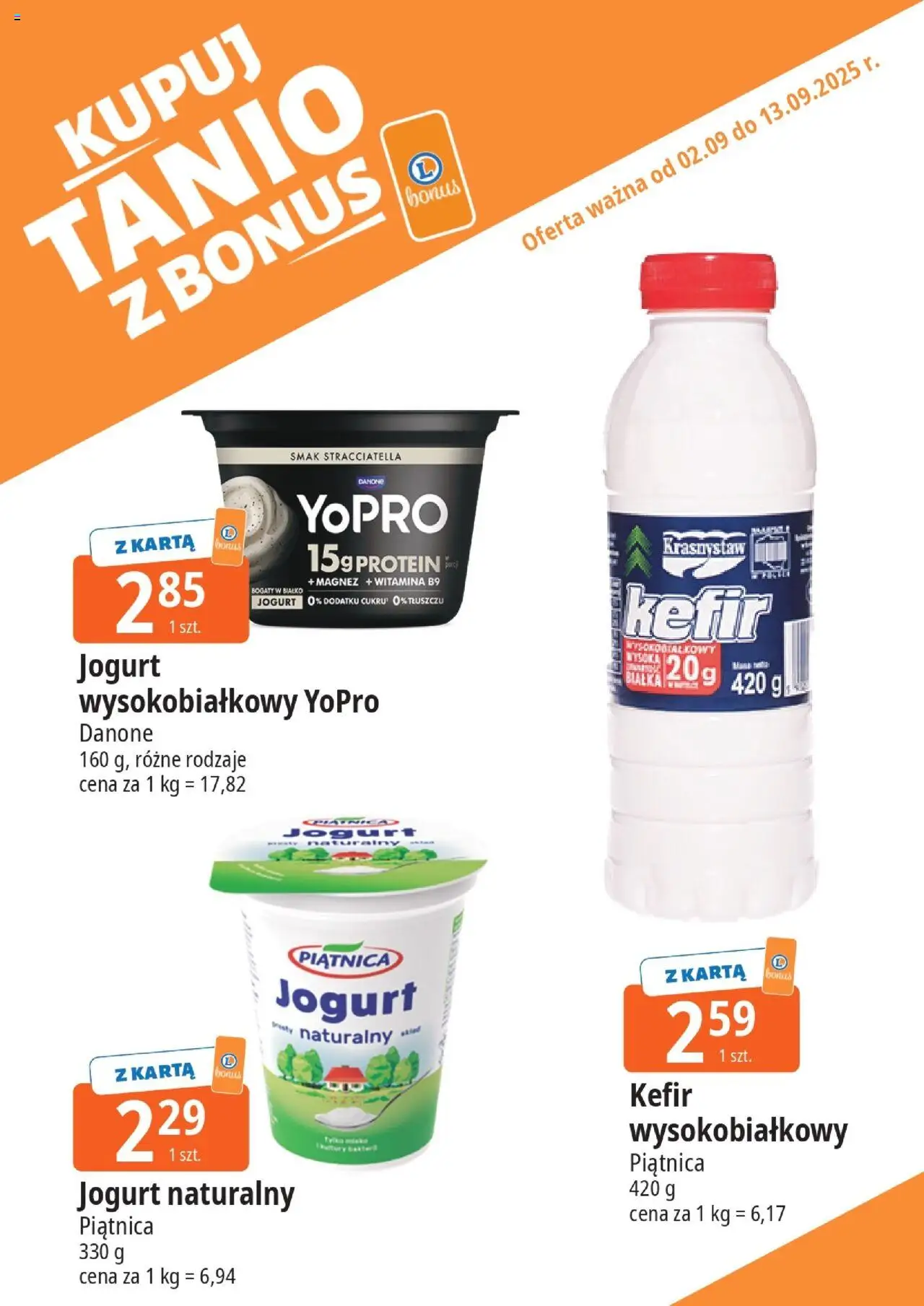 E.Leclerc Gazetka - Tychy kupony dodatkowe od 02.09.2025 | Strona: 5 | Produkty: Karta, Kefir, Jogurt naturalny, Jogurt