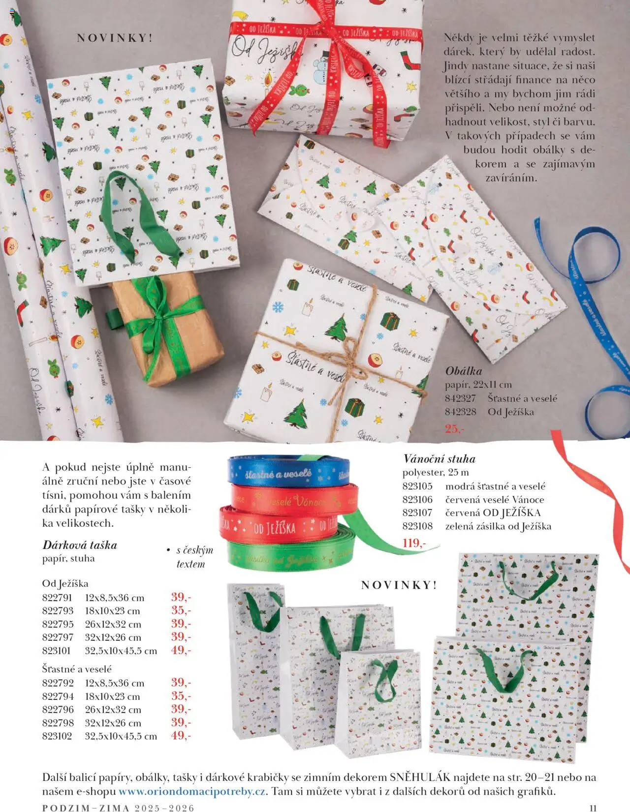 Orion katalog - Podzim/zima od 23.09.2025 | Strana: 11 | Produkty: Dárková taška, Krabičky, Taška, Tašky