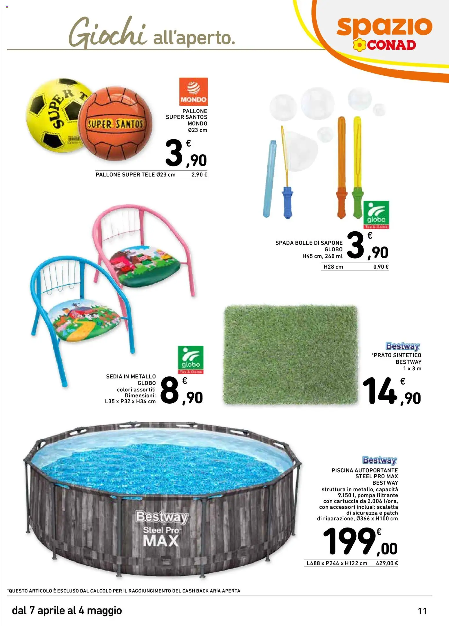 Volantino Spazio Conad del 07.04.2026 | Pagina: 11 | Prodotti: Scaletta, Sapone, Piscina, Pallone