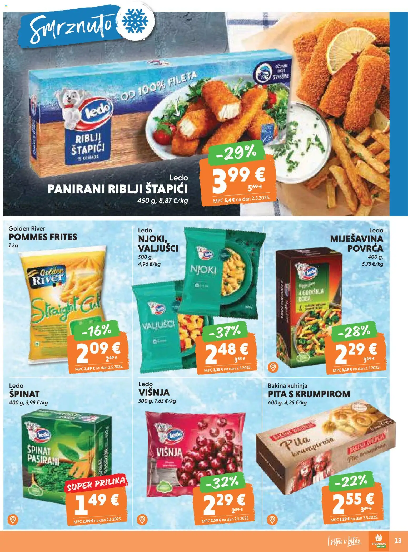 Studenac katalog | vrijedi od 12.11.2025 | Stranica: 13 | Proizvodi: Špinat, Pita, Ledo, Štapići