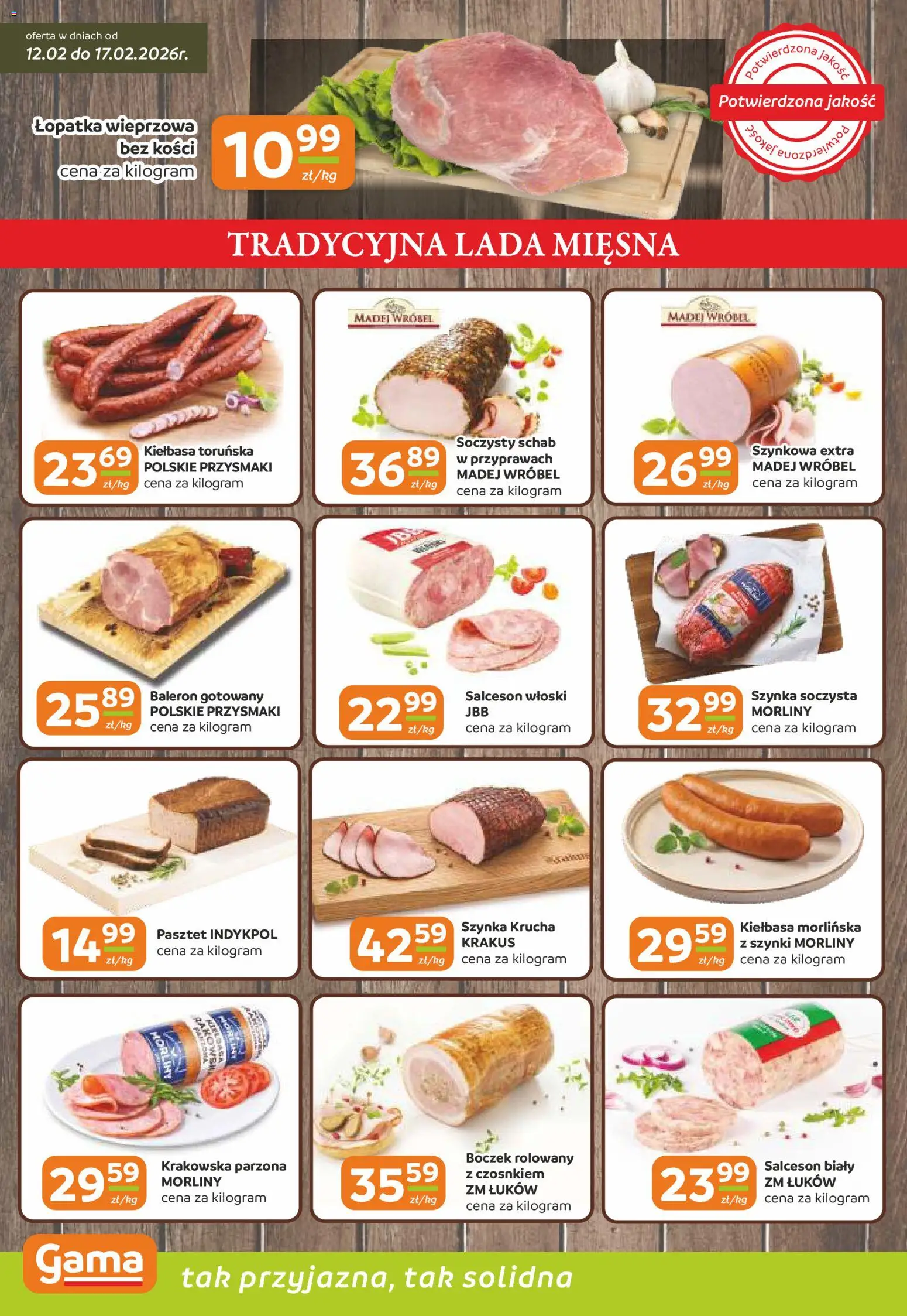 Gama Gazetka od 12.02.2026 | Strona: 2 | Produkty: Kiełbasa, Szynka, Boczek, Łopatka wieprzowa