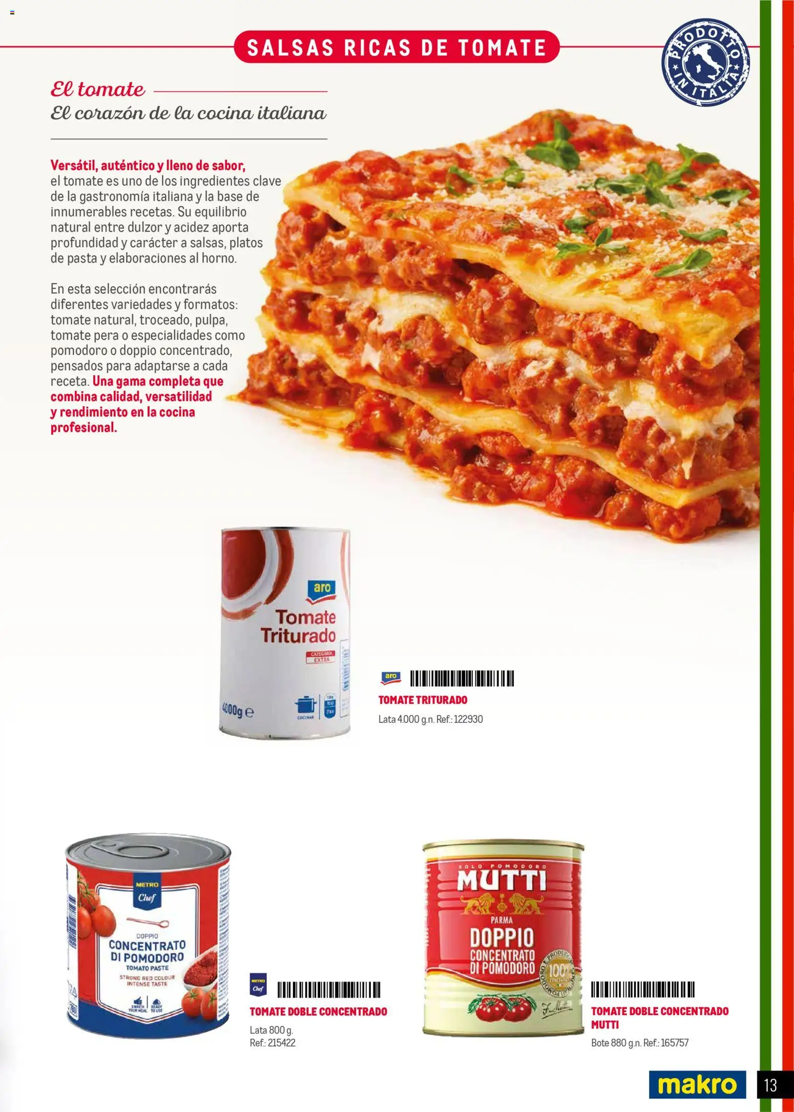 Makro Restaurantes italianos Norte │ válido desde el 27.03.2026 | Página: 13 | Productos: Κρεμάστρα, Pasta, Cocina, Tomate triturado