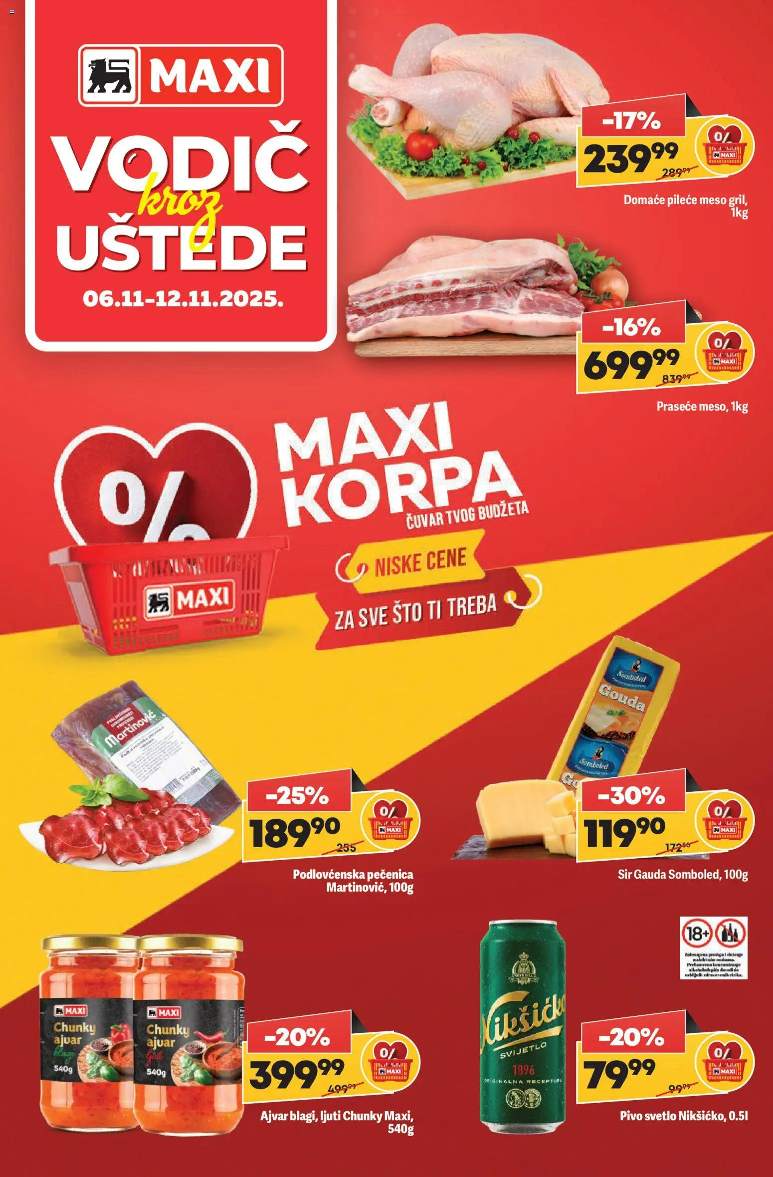 Maxi katalog - važi od 06.11.2025 | Strana: 1 | Proizvode: Ajvar, Sto, Sir, Pivo