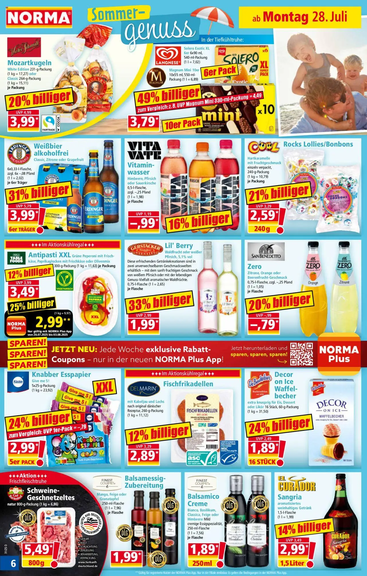 Norma Prospekt 	 - gültig ab dem 28.07.2025 | Seite: 6 | Produkte: Balsamico, Wasser, Pfirsich, Himbeere