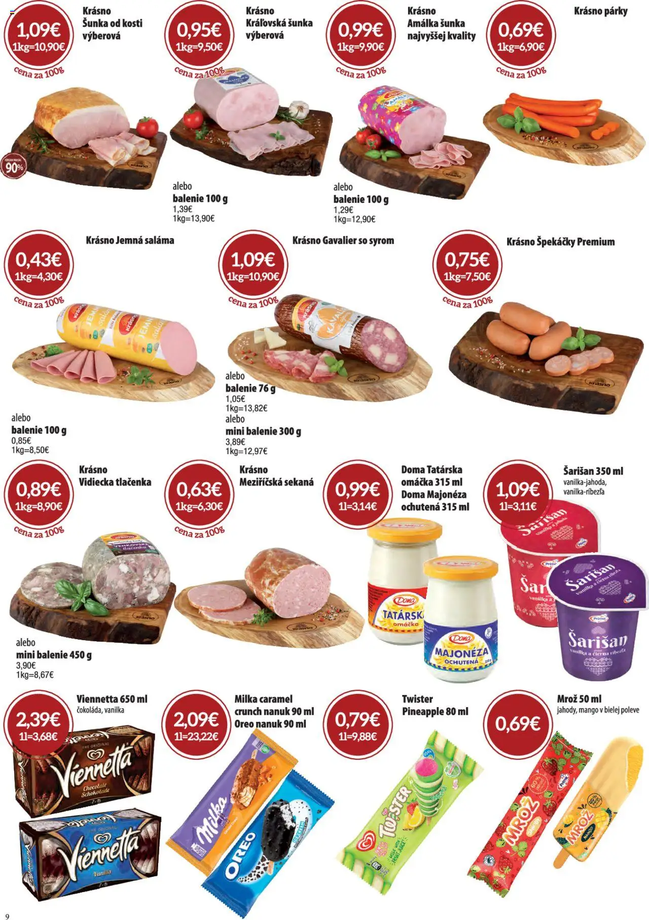 CBA Verex leták │ platný od 07.08.2025 | Strana: 9 | Produkty: Saláma, Nanuk, Mango, Párky