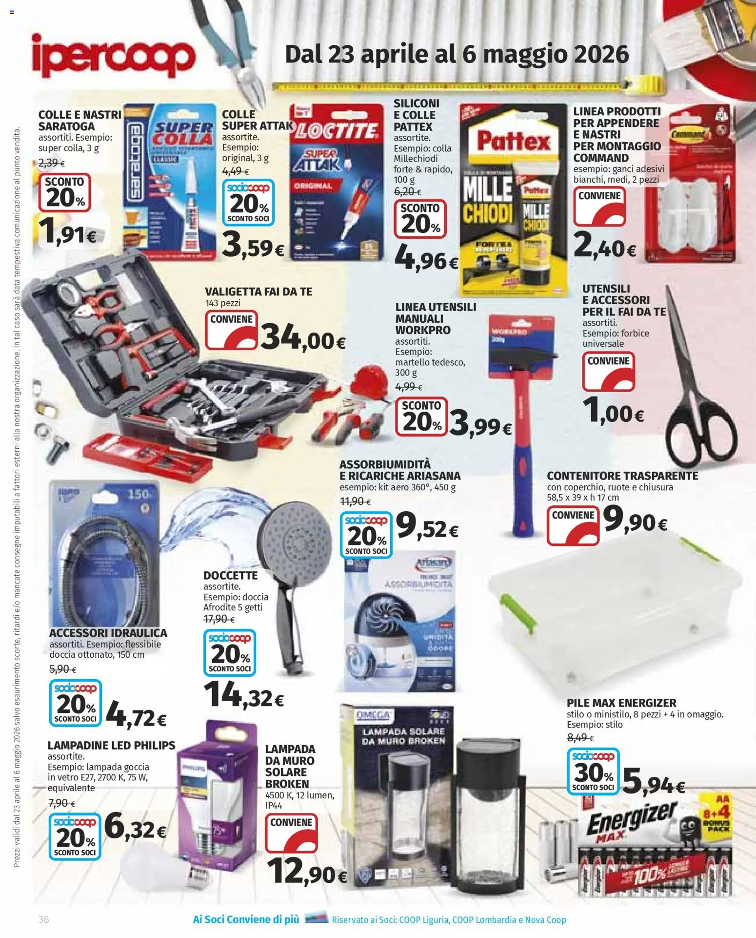 Volantino Ipercoop del 23.04.2026 | Pagina: 36 | Prodotti: Pile, Lampada solare, Contenitore, Doccia