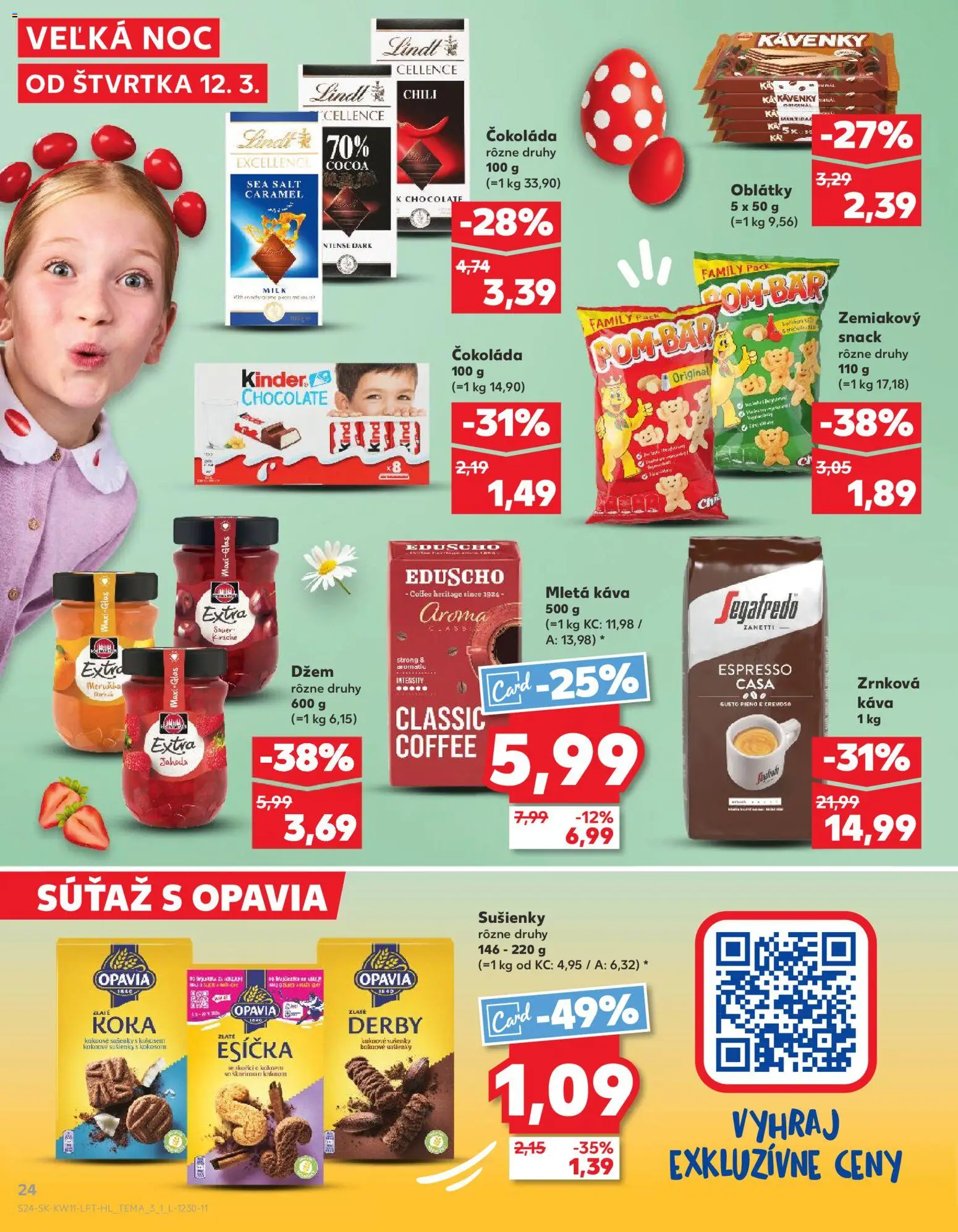 Nové Kaufland akcie – leták je platný od 12.03.2026 | Strana: 24 | Produkty: Káva, Lindt, Kinder, Zrnková káva