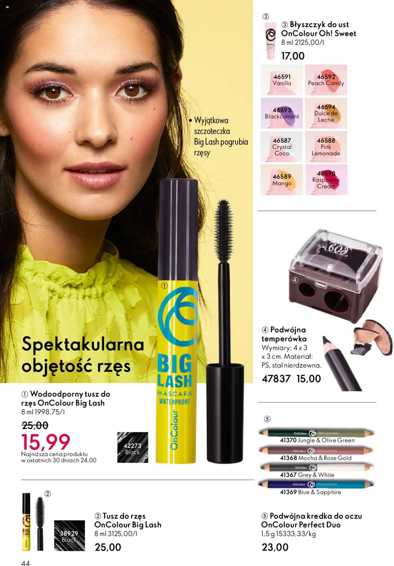 Oriflame Katalog 15 2025 od 22.10.2025 | Strona: 44 | Produkty: Mango, Tusz do rzęs, Kredka do oczu, Błyszczyk