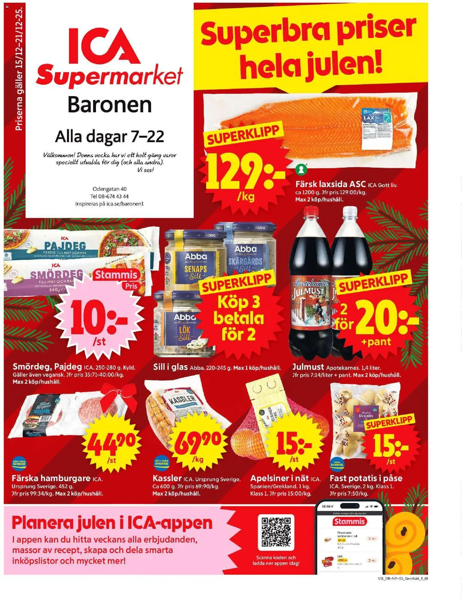ICA Supermarket reklamblad aktuell från 15.12.2025 | Sida: 1 | Produkter: Kassler, Sill, Fanta, Potatis
