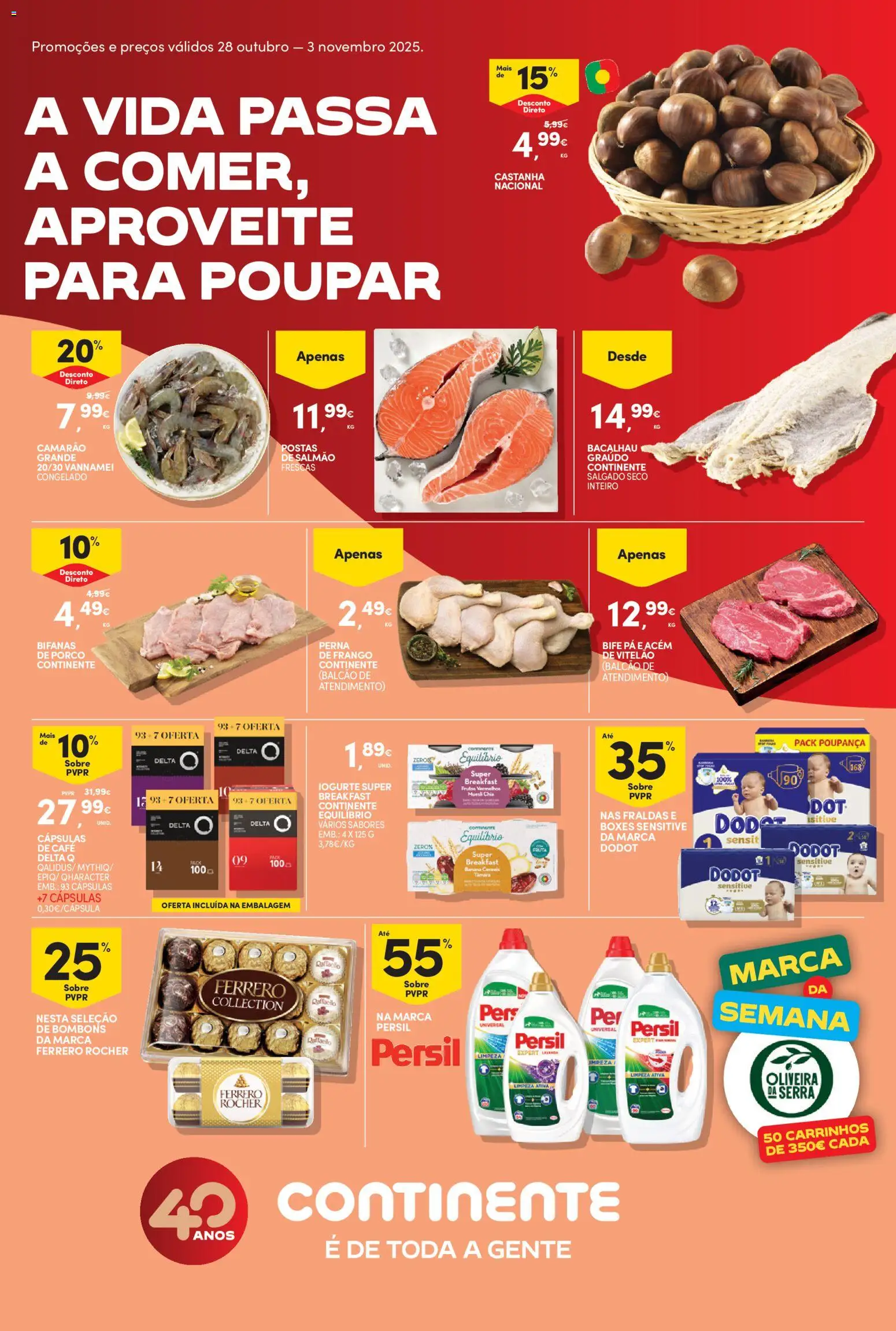 Continente Semanal Continente Bom Dia │ válido de 28.10.2025 | Página: 1 | Produtos: Frango, Ferrero rocher, Camarão, Iogurte