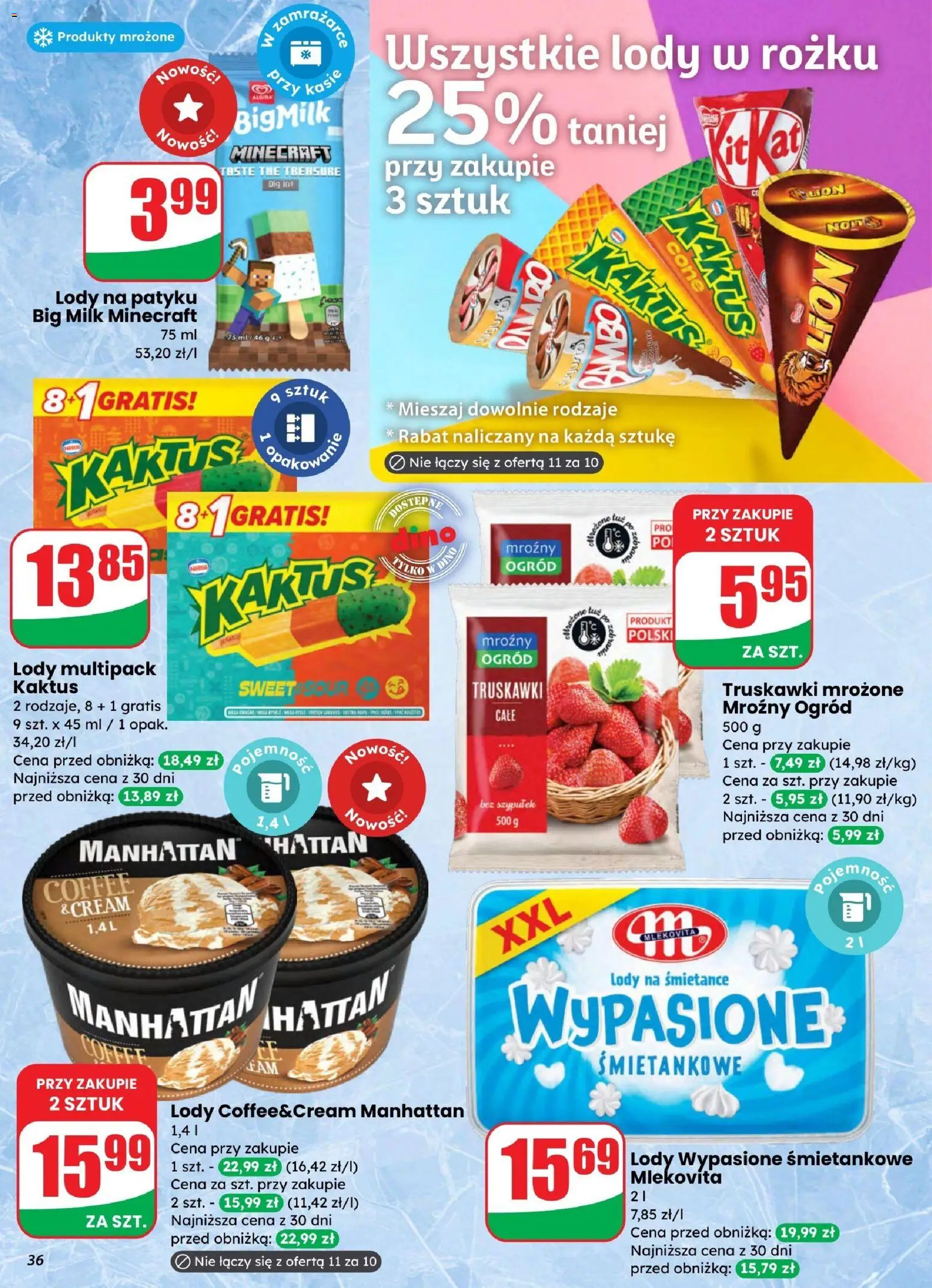 Dino gazetka od 25.03.2026 | Strona: 36 | Produkty: Big Milk, Lody na patyku, Truskawki, Lody