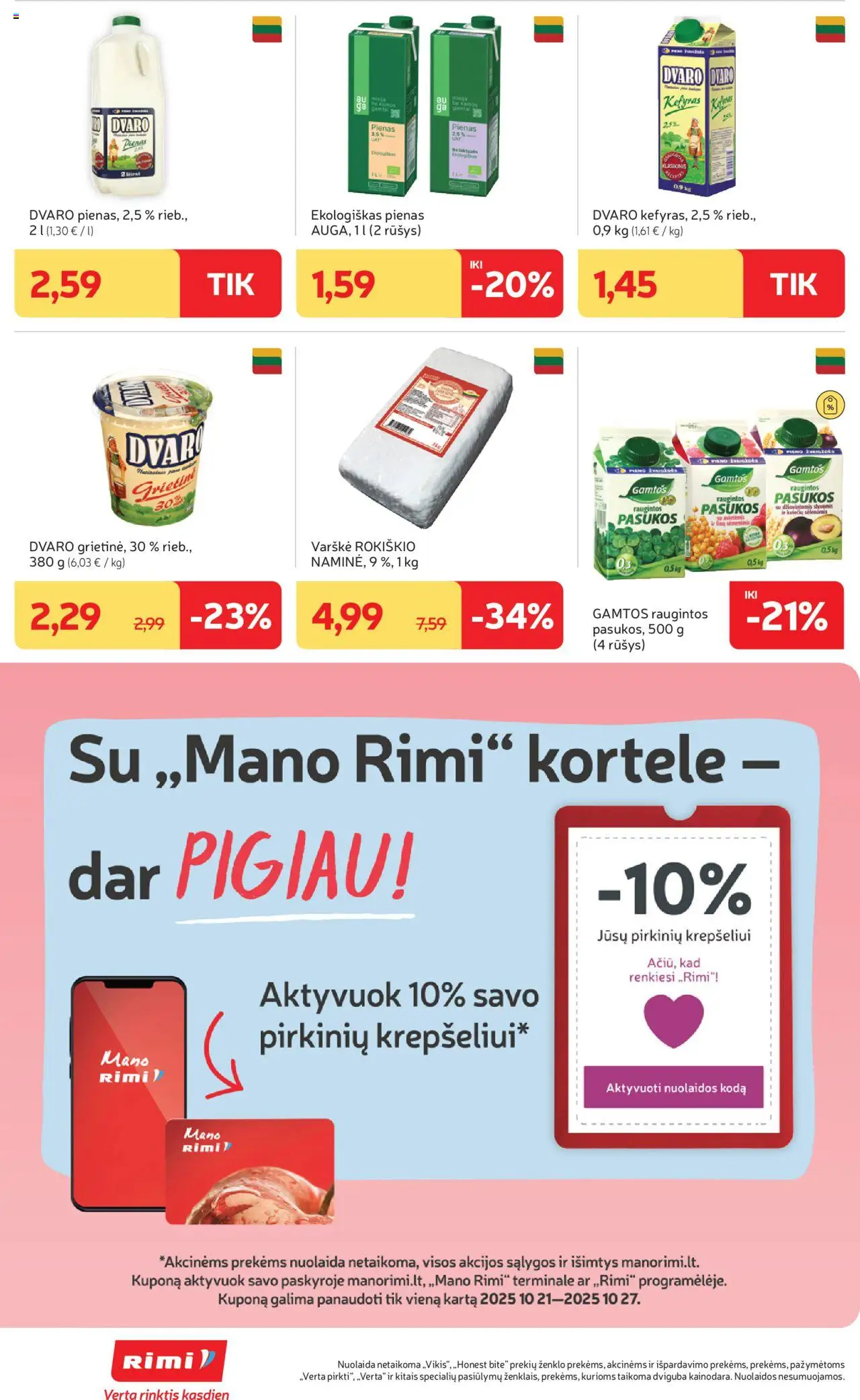 Rimi akcijos nuo 21.10.2025 | Puslapis: 16 | Prekių: Pienas, Varškė