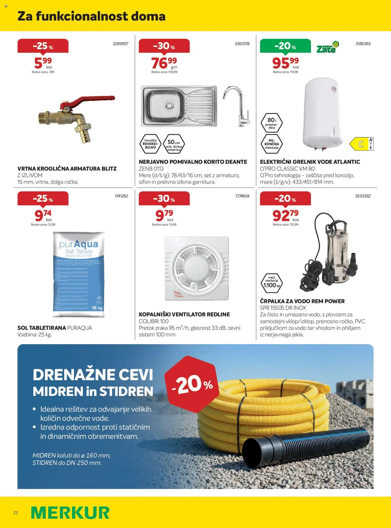 Novi Merkur katalog ponudbe – veljaven od 01.04.2026 | Stran: 22 | Izdelki: Ventilator, Pomivalno korito, Grelnik vode, Sol