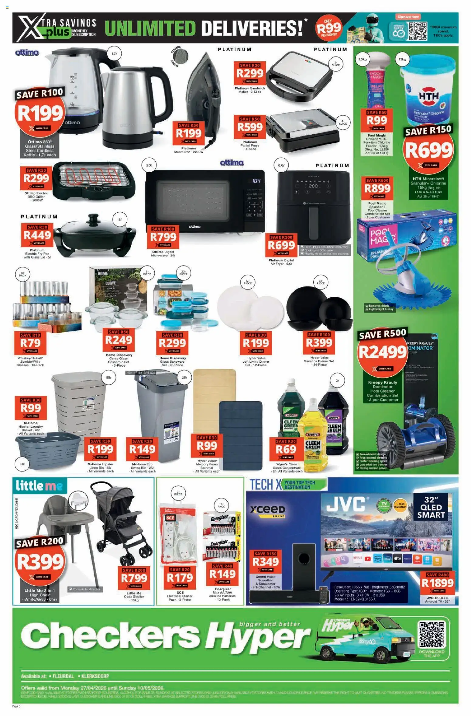 New Checkers catalogue – valid from 27.04.2026 | Page: 8 | Products: Iron, TV, Basket, Cleen green
