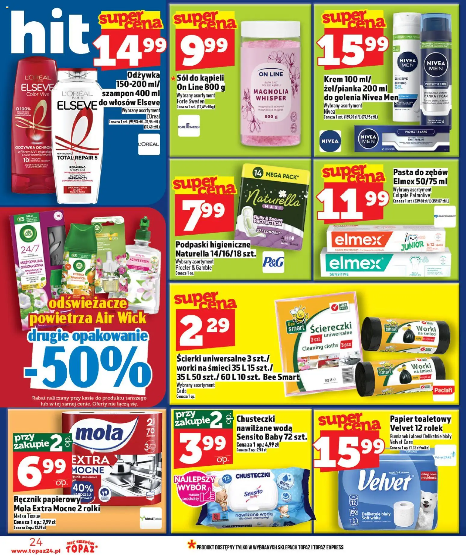 Topaz Gazetka od 19.02.2026 | Strona: 24 | Produkty: Papier toaletowy, Rolki, Podpaski, Krem