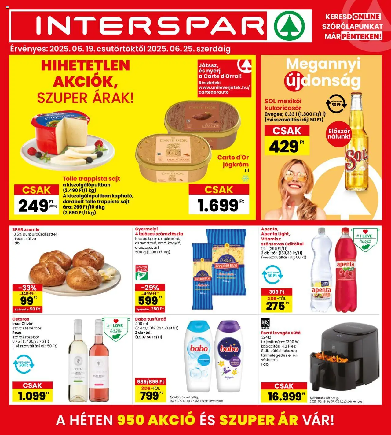 Interspar akciós ujság - amely érvényes a következő dátumtól: 19.06.2025 | Oldal: 1 | Termékek: Fehérbor, Száraztészta, Jégkrém, Trappista sajt