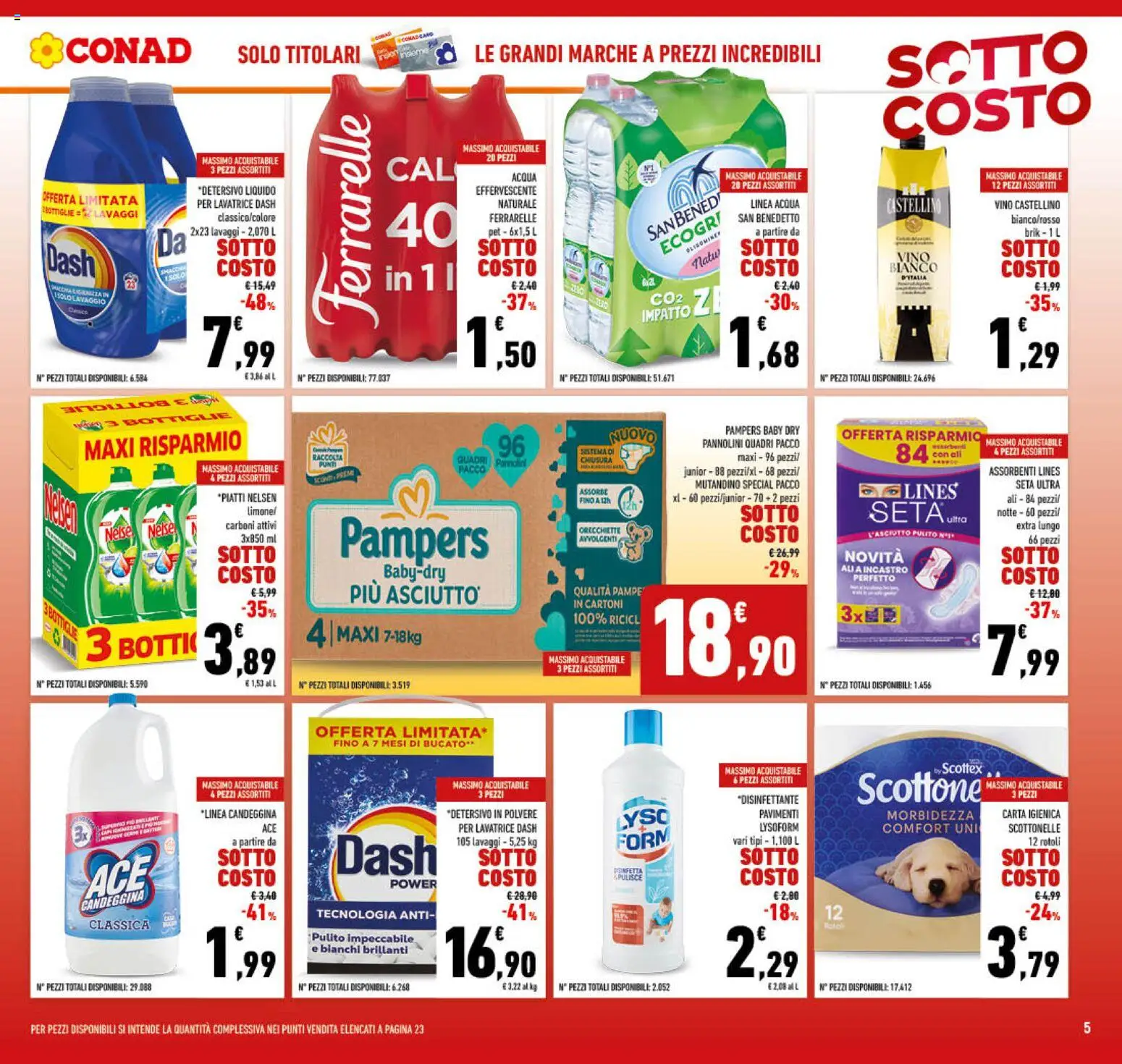 Volantino Conad del 29.01.2026 | Pagina: 5 | Prodotti: Vino, Pampers, Ferrarelle, Vino bianco