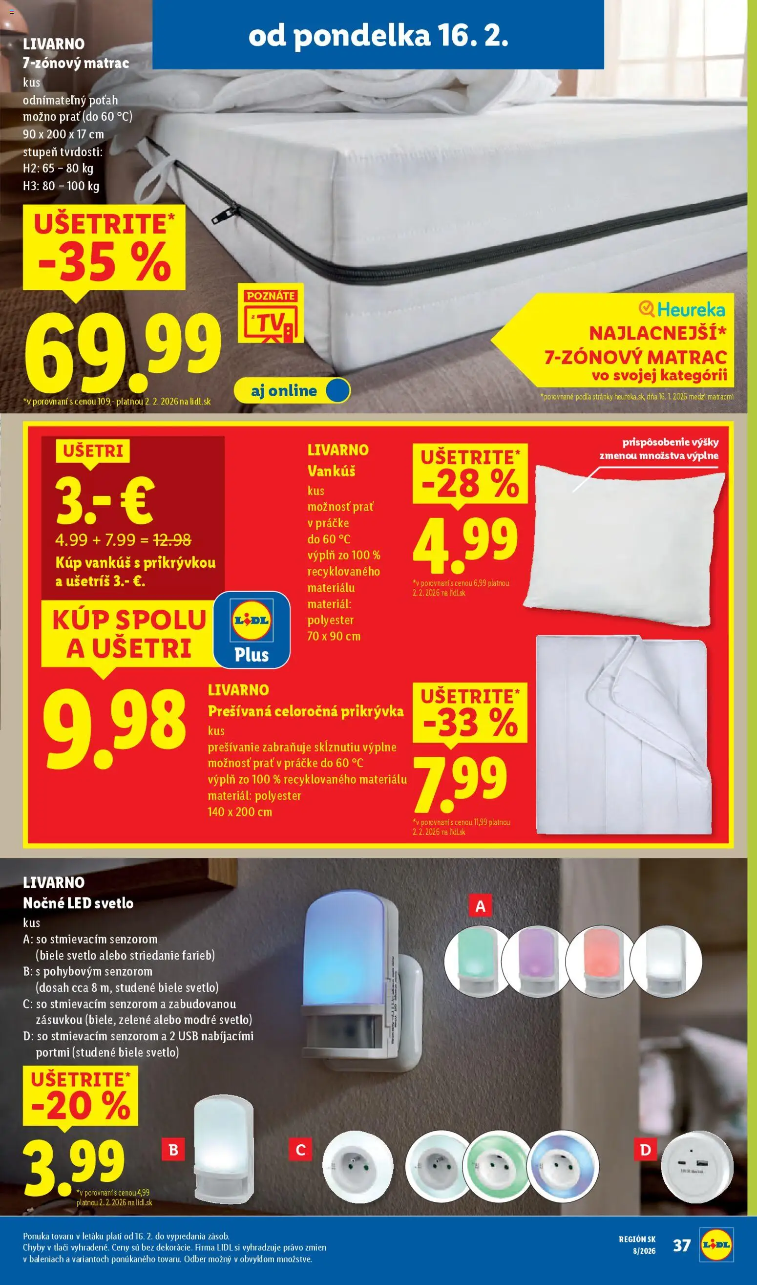 Nové Lidl akcie – leták je platný od 19.02.2026 | Strana: 77 | Produkty: Matrac, Vankúš, Svetlo