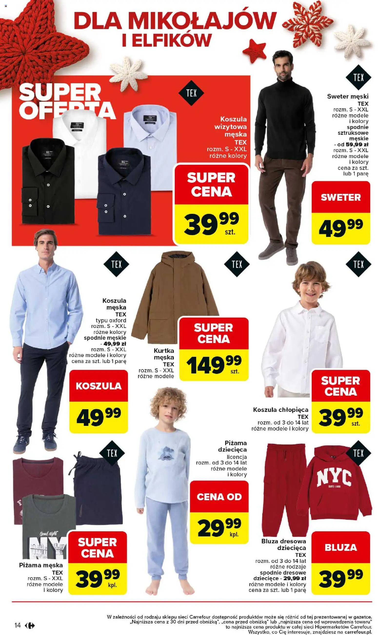 Carrefour Gazetka - Święta spełnionych marzeń od 01.12.2025 | Strona: 14 | Produkty: Koszula, Sweter, Spodnie, Piżama