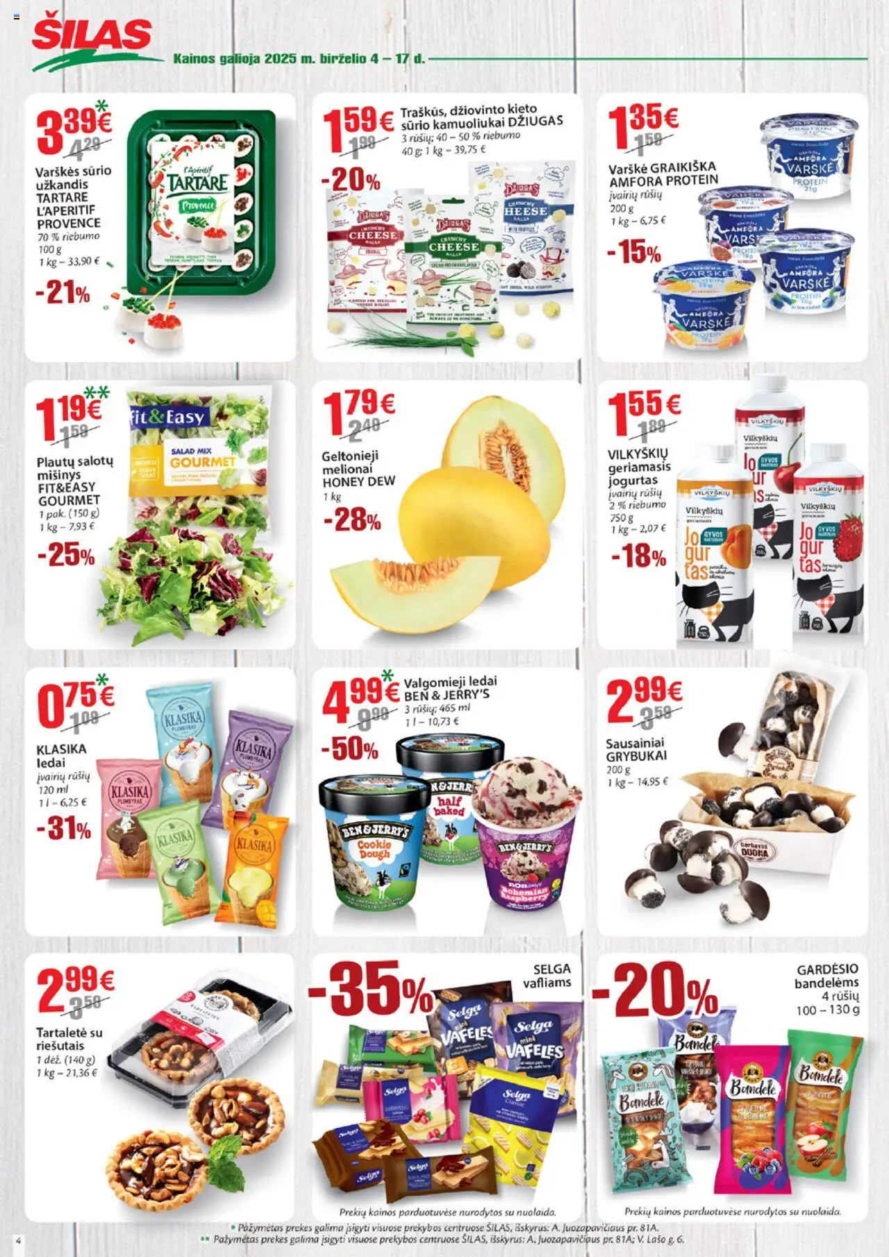 Šilas leidinys│galioja nuo 04.06.2025 | Puslapis: 4 | Prekių: Sausainiai, Bandelė, Jogurtas, Valgomieji ledai