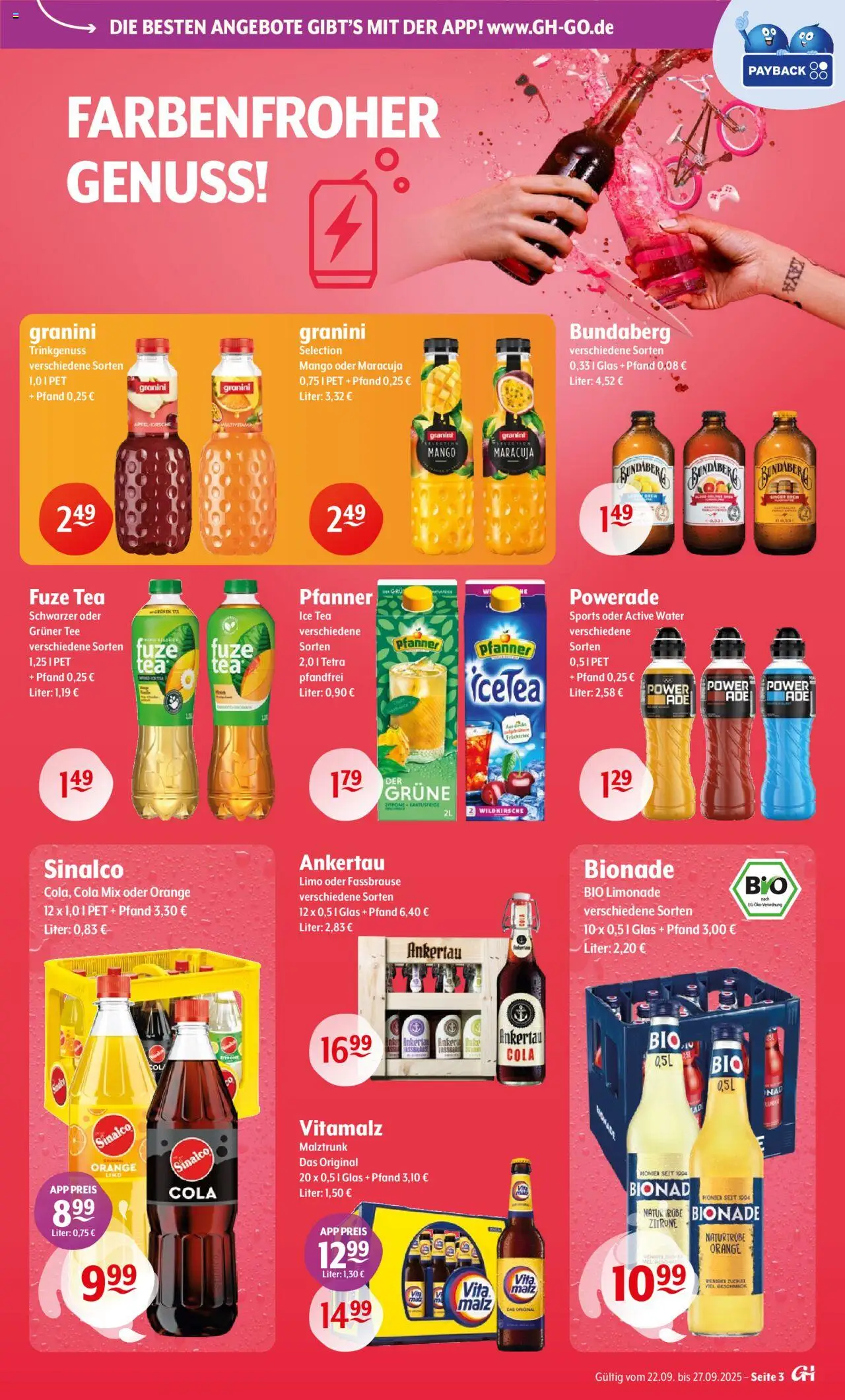 Getränke Hoffmann Prospekt 	 – gültig ab 22.09.2025 | Seite: 3 | Produkte: Cola, Zitrone, Granini, Fassbrause
