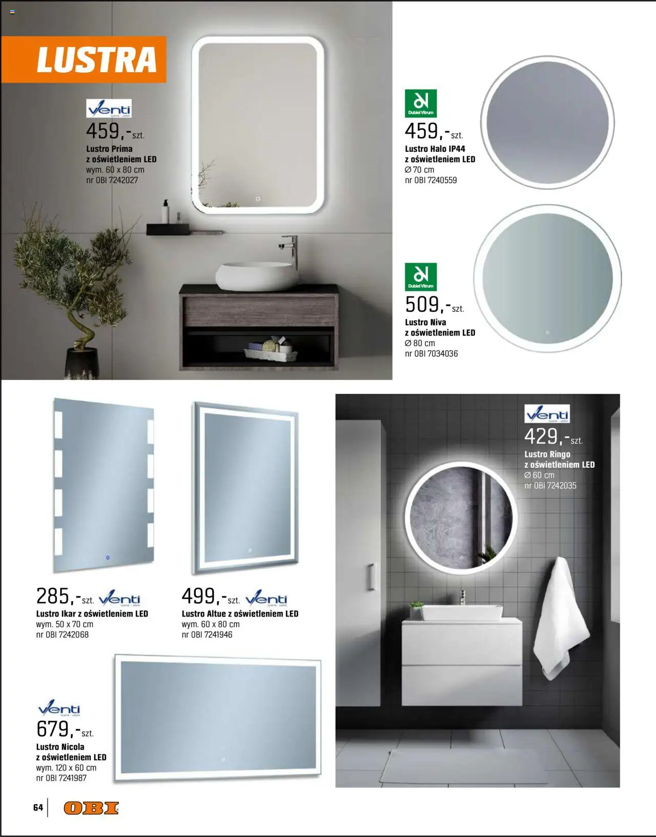 OBI Gazetka - Kuchnia Łazienka Salon od 20.08.2025 | Strona: 64 | Produkty: Lustro