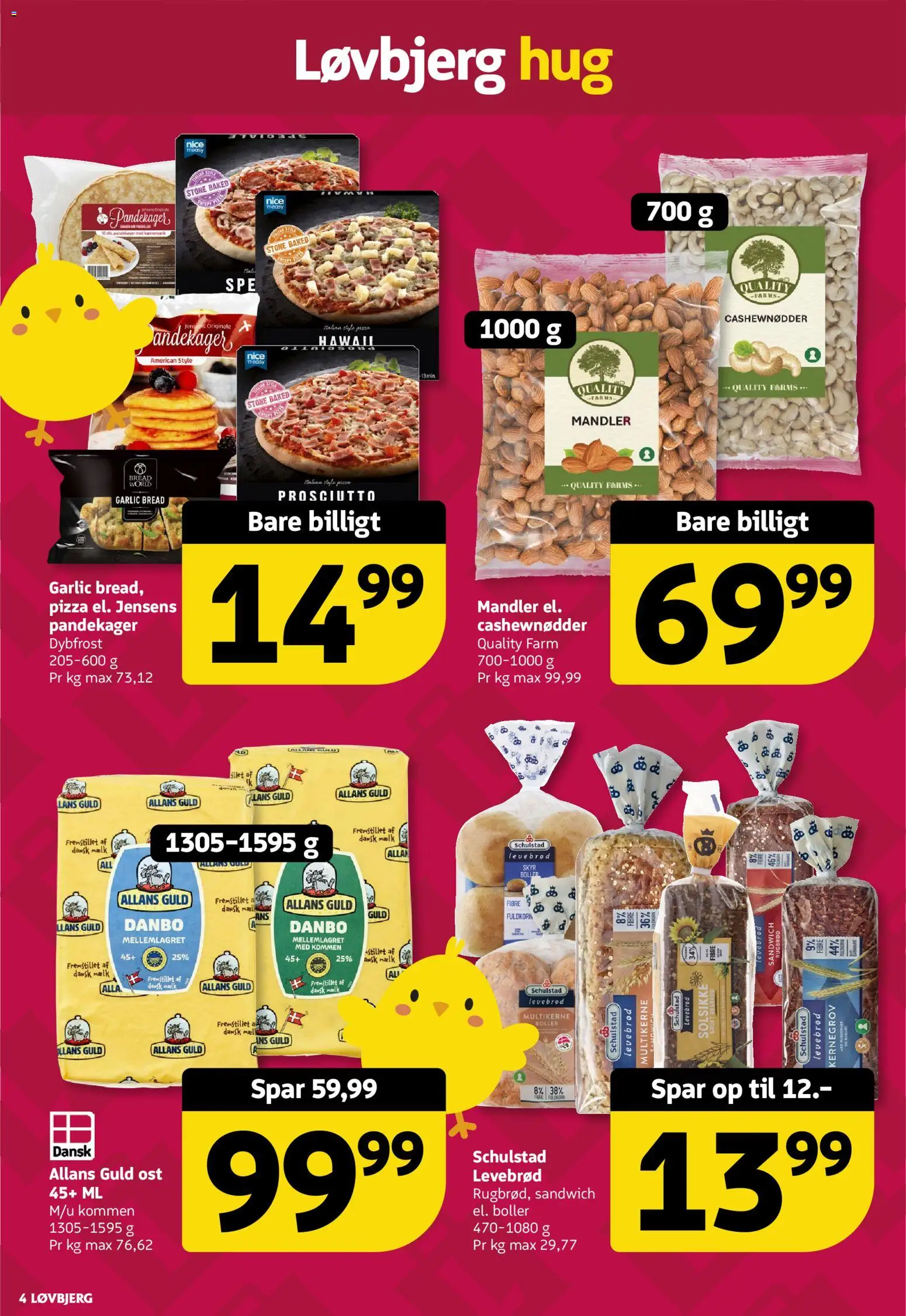 Løvbjerg tilbudsavis – gyldig fra 20.03.2026 | Side: 4 | Produkter: Ost, Mandler, Cashewnødder, Rugbrød