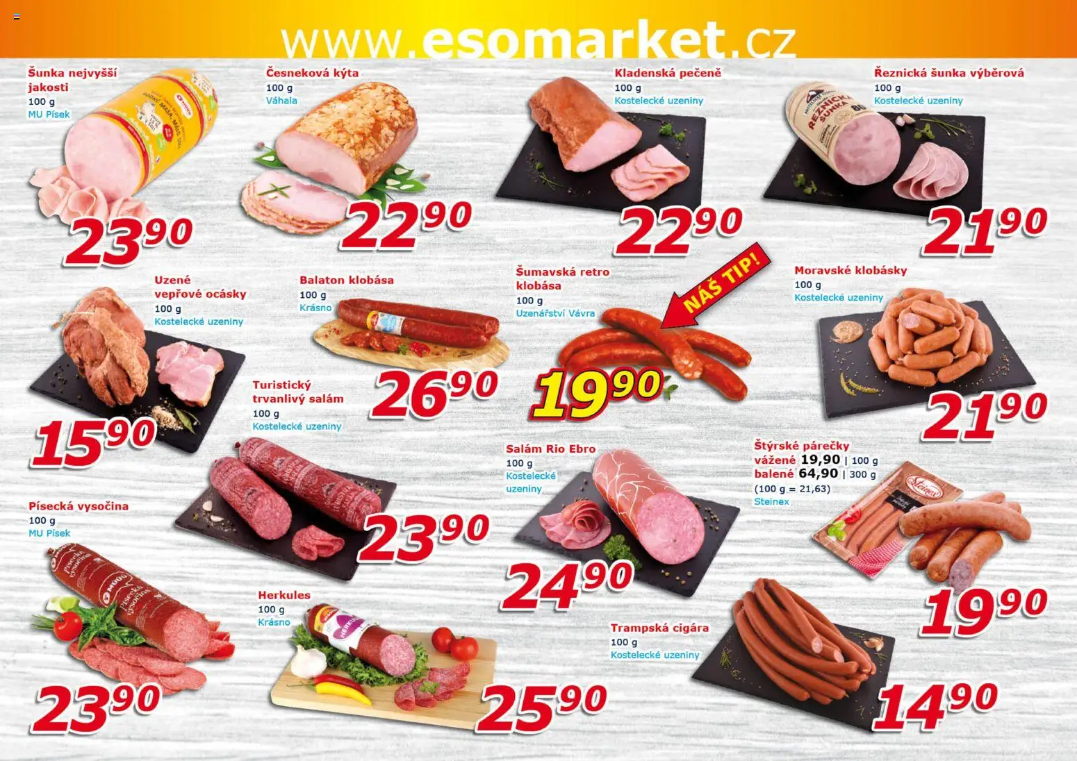 Eso market leták od 21.01.2026 | Strana: 2 | Produkty: Salám, Šunka, Vysočina, Klobásky