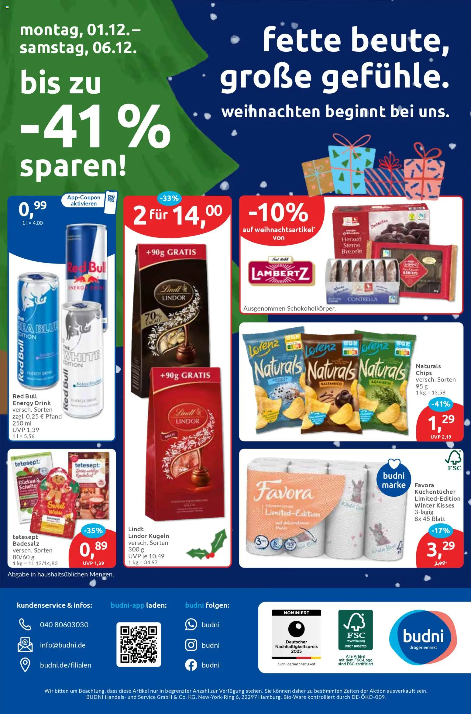 Budni Prospekt 	 – gültig ab 01.12.2025 | Seite: 8 | Produkte: Energy, Balsamico, Lindt, Chips