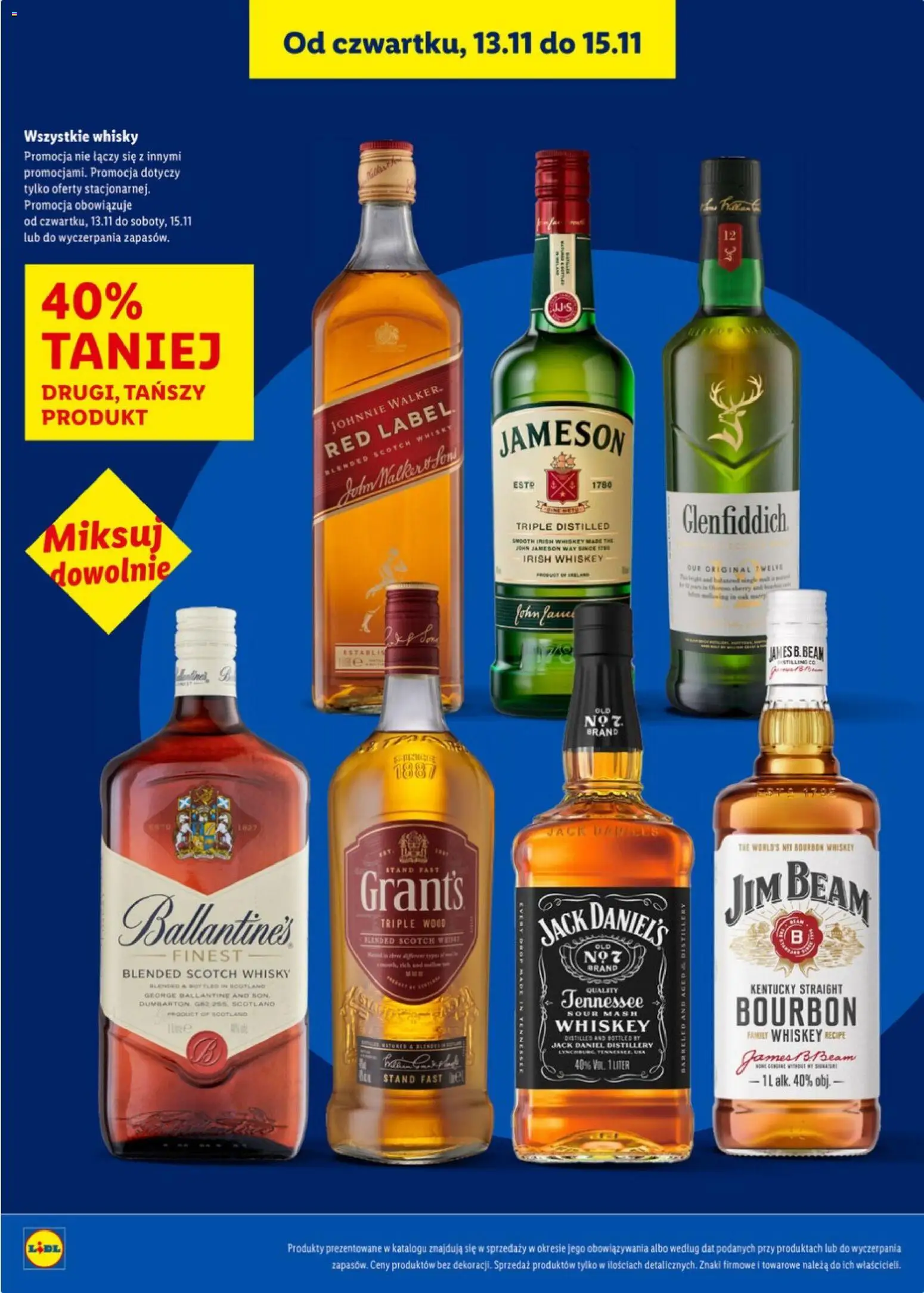 Lidl Katalog alkoholi mocnych od 13.11.2025 | Strona: 1 | Produkty: Jameson, Jim Beam, Red label, Whisky