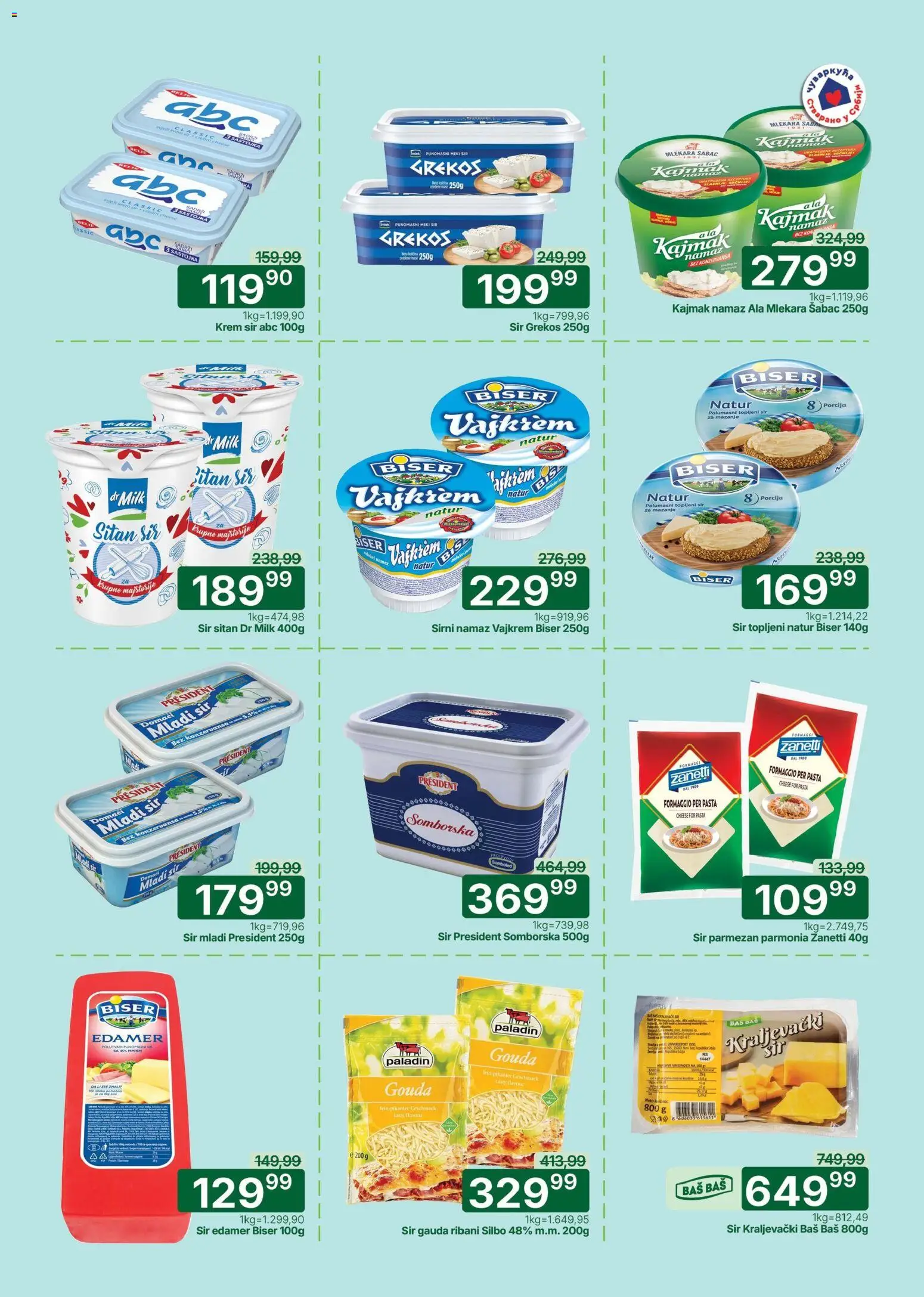 Univerexport katalog - važi od 13.04.2026 | Strana: 9 | Proizvode: Krem sir, Sir, Parmezan, Topljeni sir