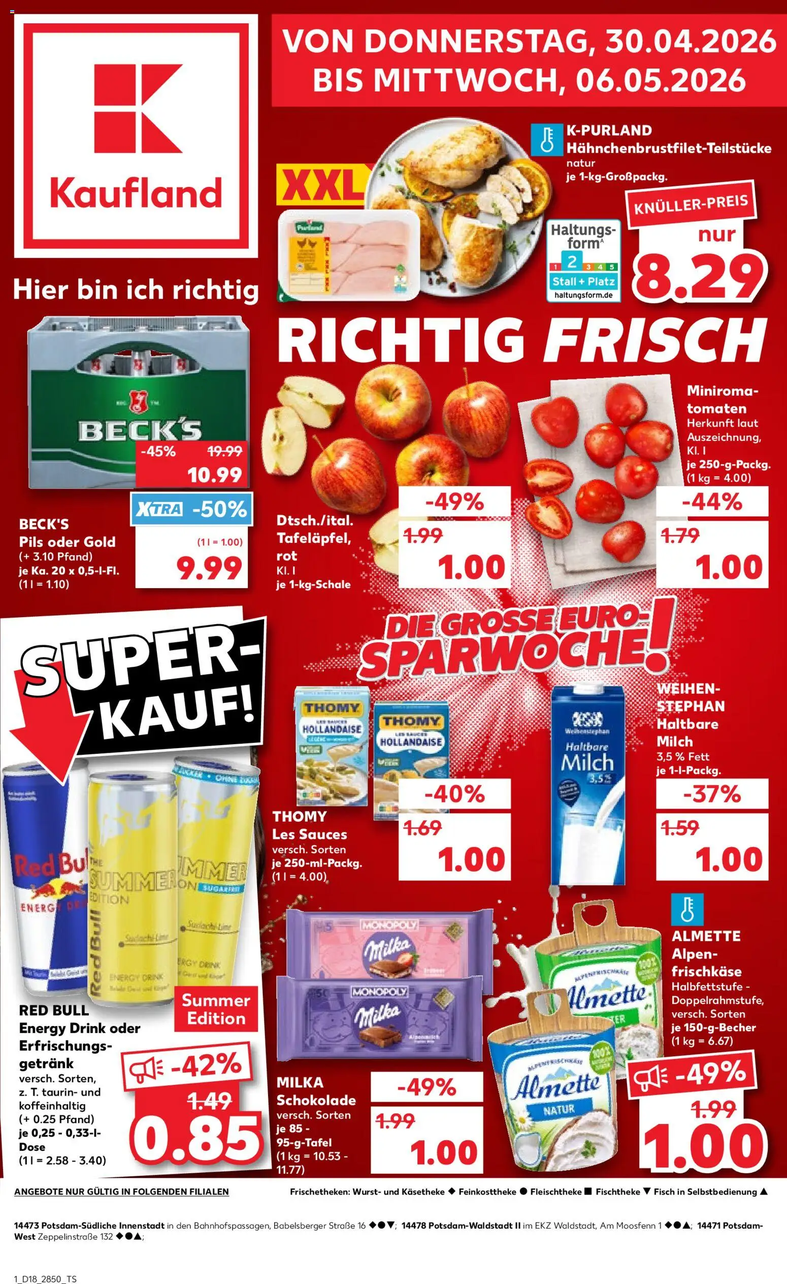 Kaufland Prospekt Potsdam	 – gültig ab 30.04.2026 | Seite: 1 | Produkte: Red bull, Thomy les sauces, Schokolade, Milka schokolade