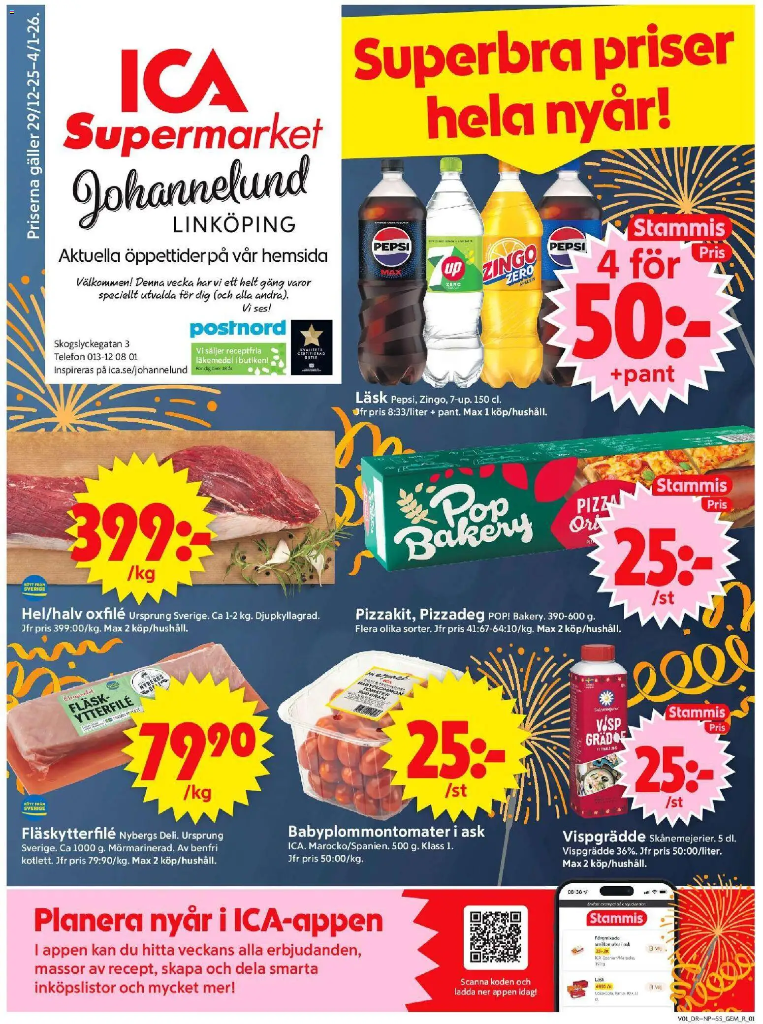 ICA Supermarket reklamblad aktuell från 30.12.2025 | Sida: 1 | Produkter: Visp, Pepsi, Pizza, Tomater