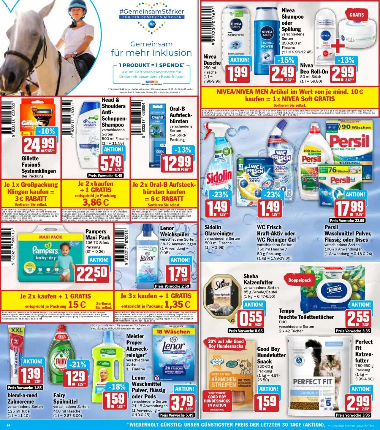 HIT Prospekt 	 - gültig ab dem 28.07.2025 | Seite: 14 | Produkte: Dusche, Spülung, Tempo, Persil