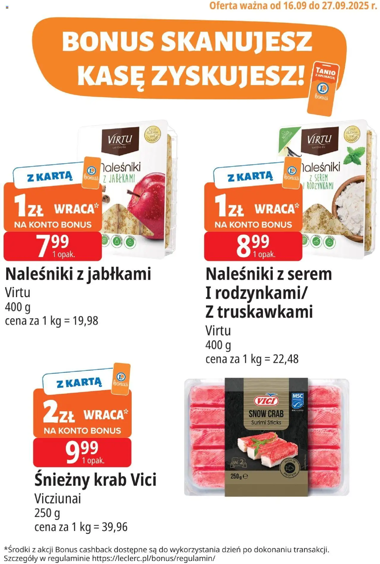 E.Leclerc Gazetka - Elbląg kupony dodatkowe od 16.09.2025 | Strona: 2 | Produkty: Karta, Naleśniki z jabłkami, Surimi, Naleśniki