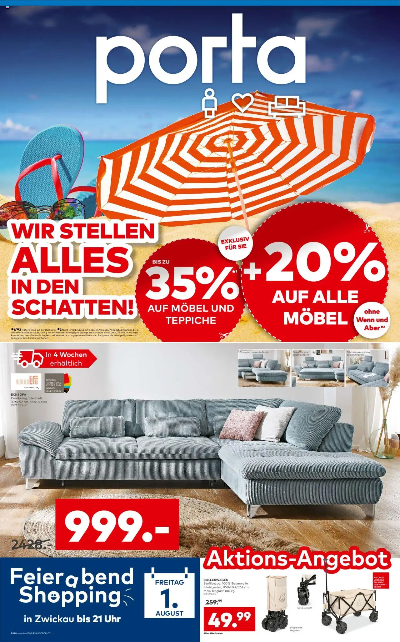 Porta! Prospekt Zwickau - gültig ab dem 28.07.2025 | Seite: 1 | Produkte: Ecksofa, Kissen, Uhr
