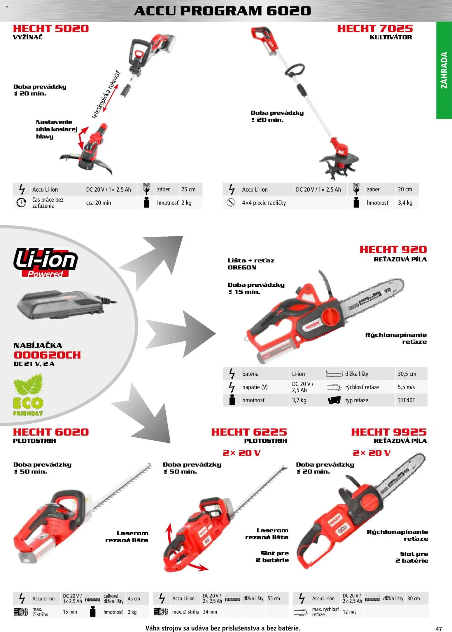 Nové Hecht akcie – leták je platný od 30.10.2025 | Strana: 47 | Produkty: Reťazová píla, Píla, Nabíjačka, Batéria