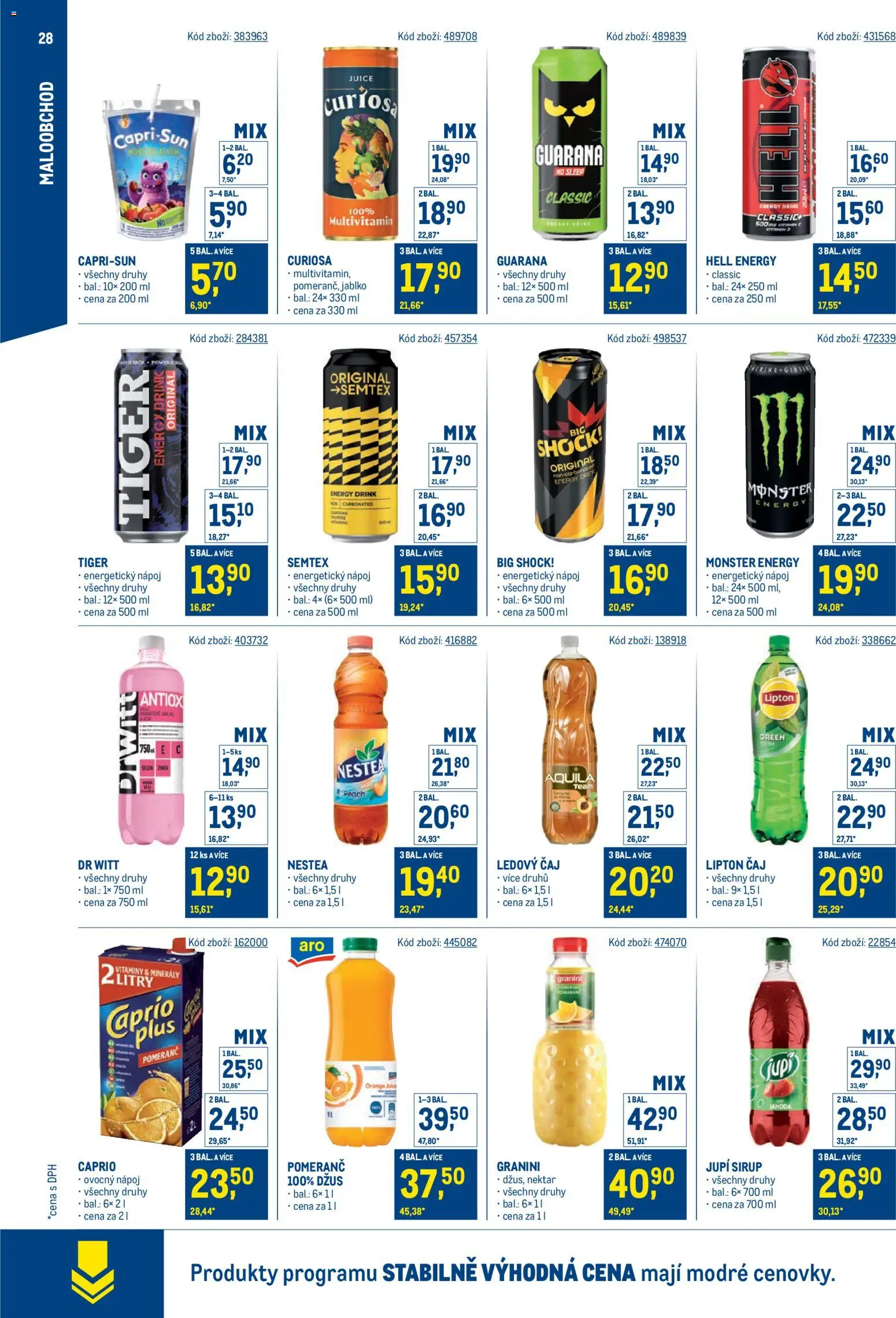 Makro leták - Stabilně výhodná cena - maloobchod od 24.09.2025 | Strana: 28 | Produkty: Monster, Ledový čaj, Big Shock, Energy drink